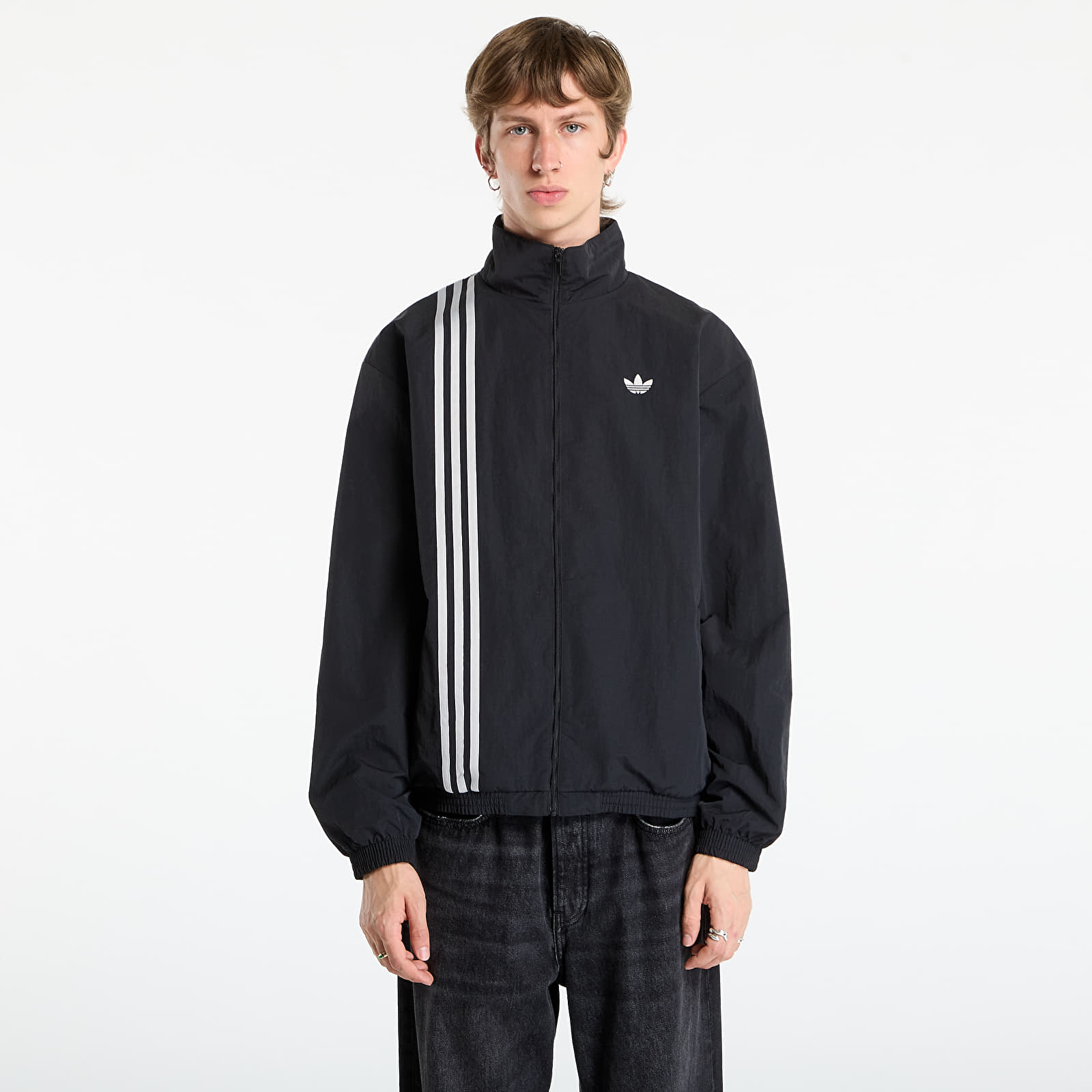 Kabátok adidas Firebird Front Stripes Woven Track Top Black/ Stone Khaki/ Better Scarlet