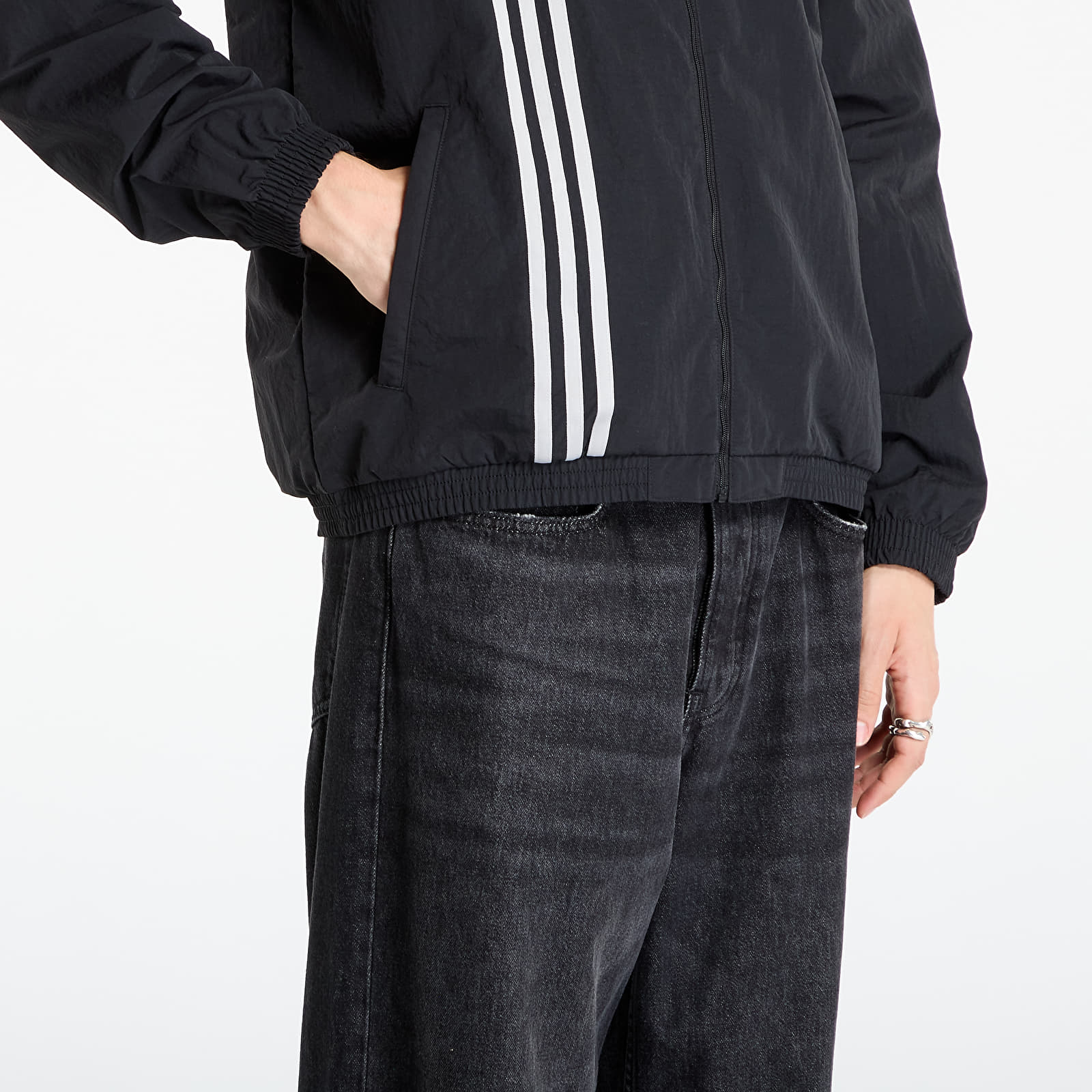 Kabátok adidas Firebird Front Stripes Woven Track Top Black/ Stone Khaki/ Better Scarlet