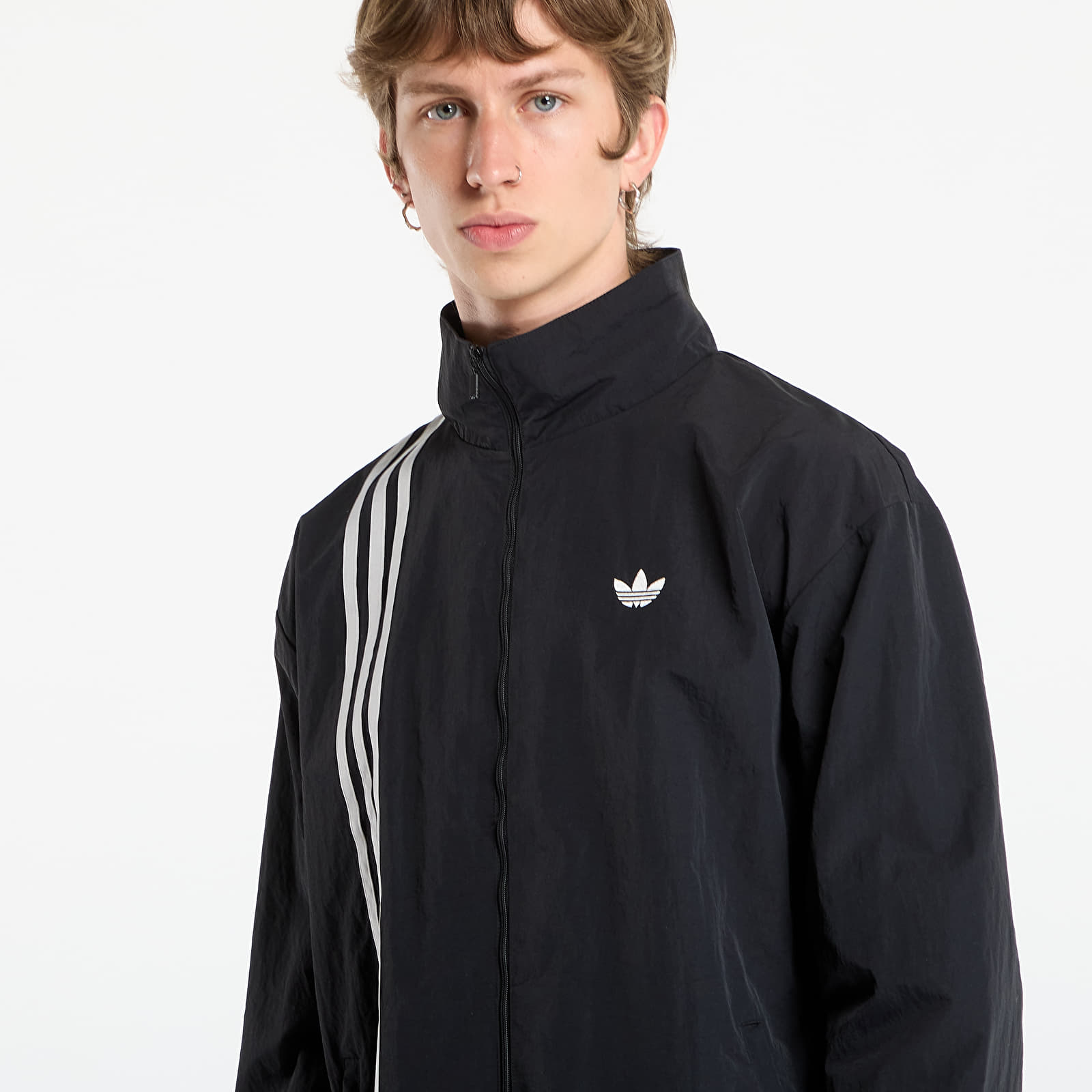 Kabátok adidas Firebird Front Stripes Woven Track Top Black/ Stone Khaki/ Better Scarlet