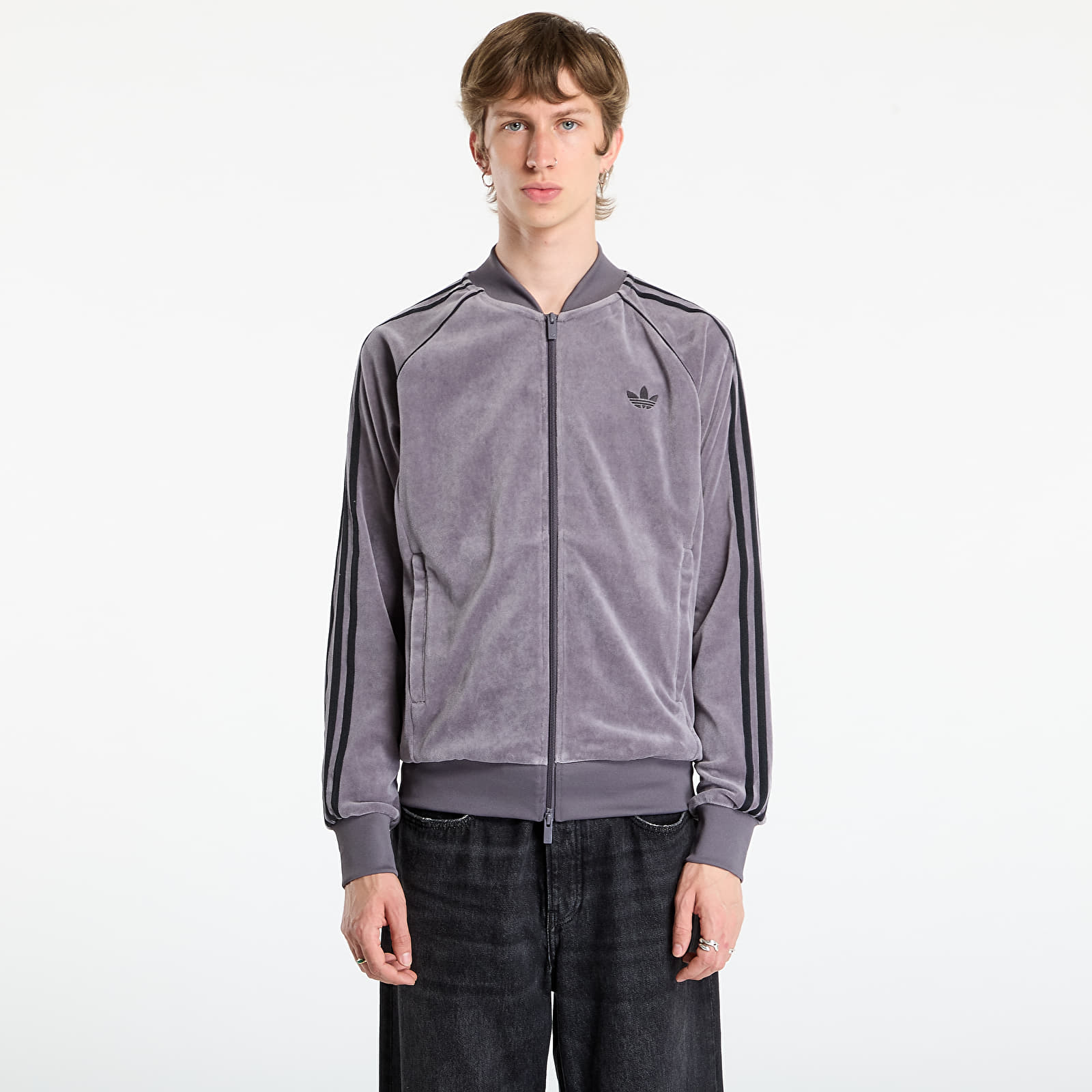 Kabátok adidas SST Adicolor Velour Track Top Grey Strata/ Willow Grey/ Light Rosewood