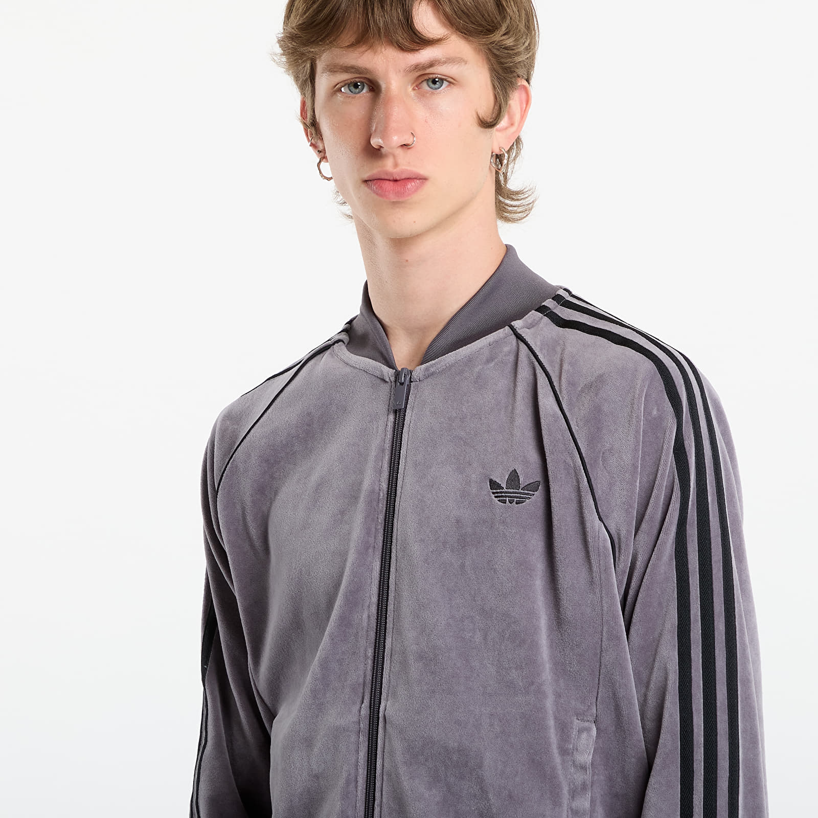 Kabátok adidas SST Adicolor Velour Track Top Grey Strata/ Willow Grey/ Light Rosewood