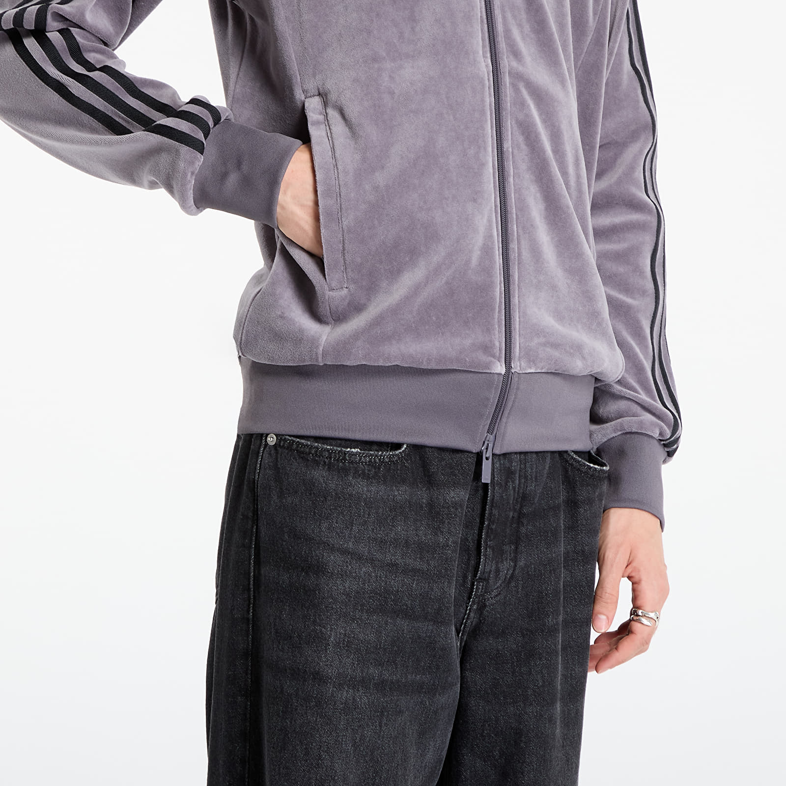 Kabátok adidas SST Adicolor Velour Track Top Grey Strata/ Willow Grey/ Light Rosewood