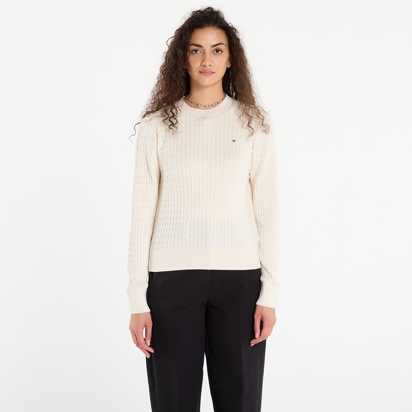 Pulover Tommy Hilfiger Co Cable Fine Gg C-Nk Ls Sweater Heather Ivory Petal S