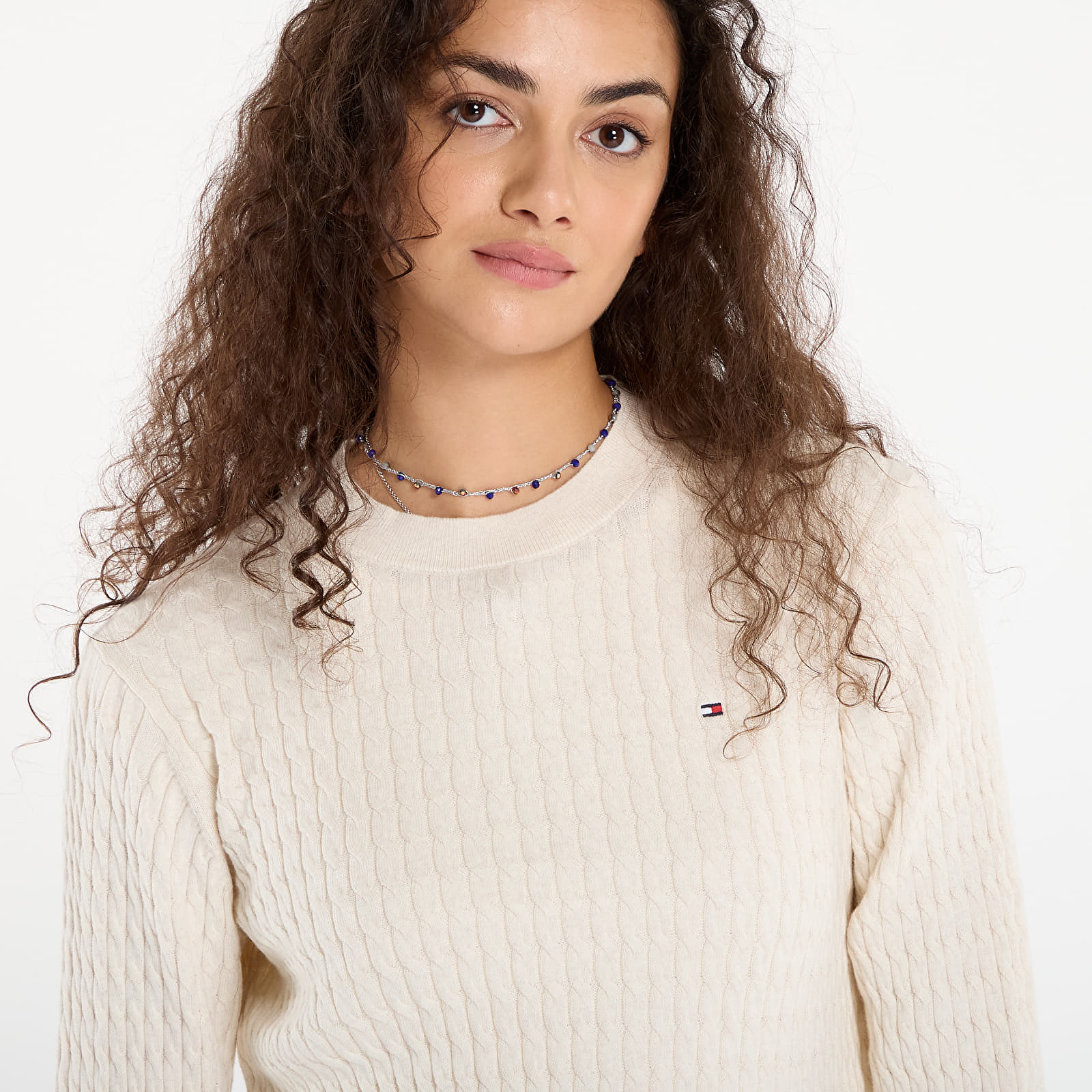 Naiste kampsunid Tommy Hilfiger Co Cable Fine Gg C-Nk Ls Sweater Heather Ivory Petal