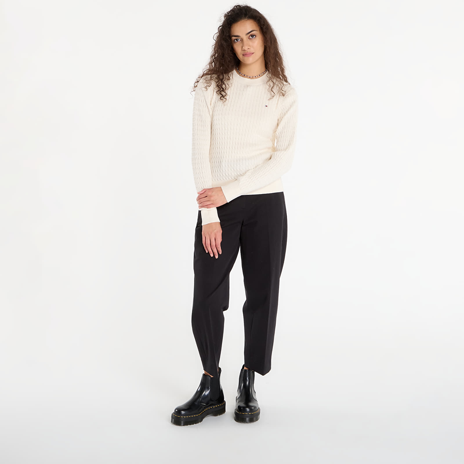 Naiste kampsunid Tommy Hilfiger Co Cable Fine Gg C-Nk Ls Sweater Heather Ivory Petal
