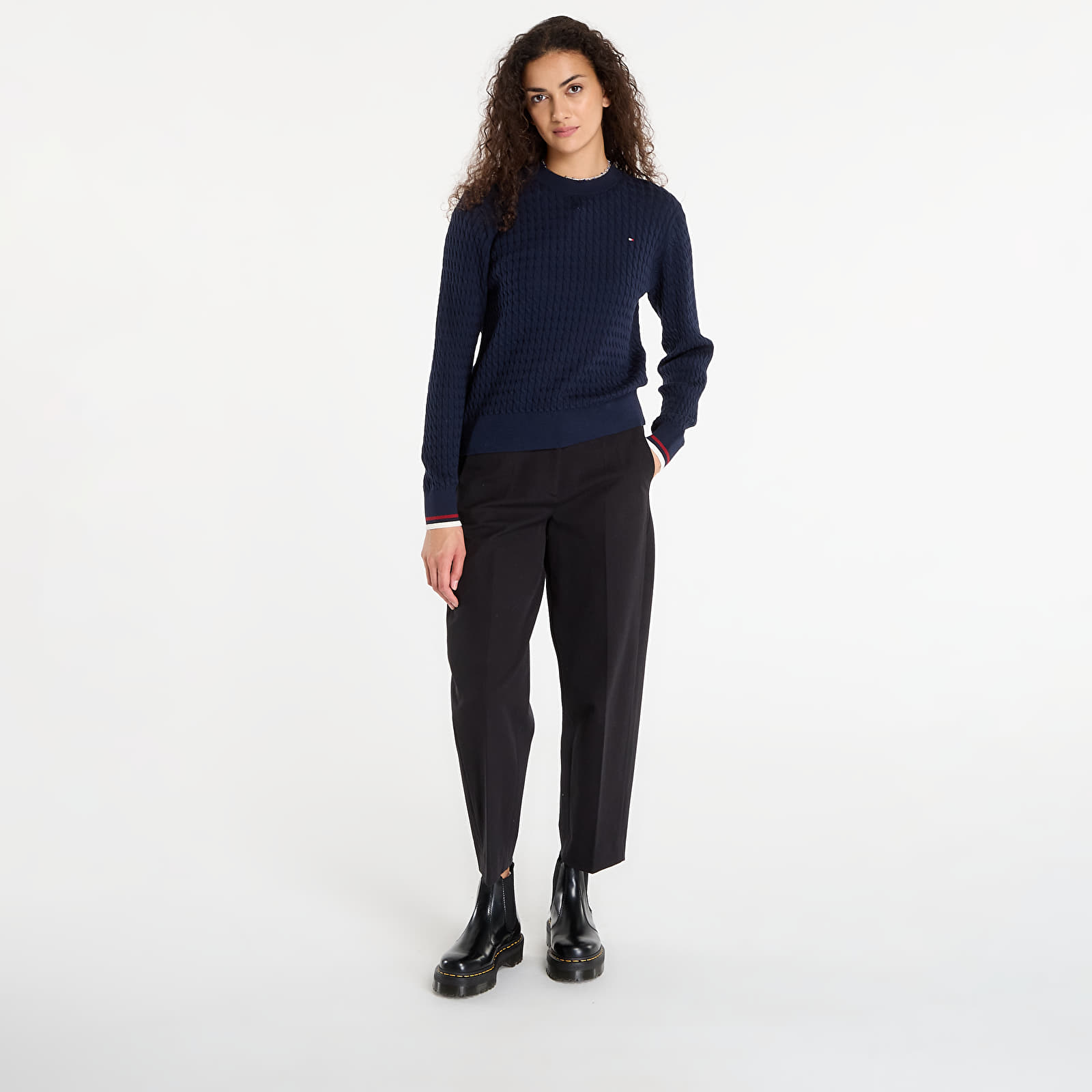 Naiste kampsunid Tommy Hilfiger Co Cable Fine Gg C-Nk Ls Sweater Dark Night Navy