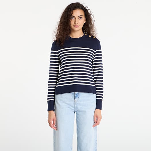 Tommy Hilfiger Co Jersey Mid Gg Ls Gold Btn Swt Navy/ White