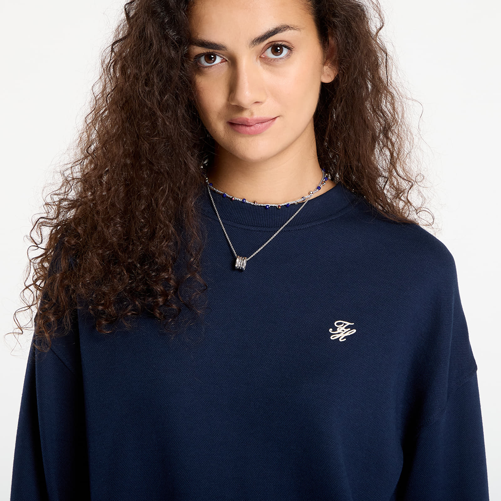 Mikiny Tommy Hilfiger Script Pique Sweatshirt Blue