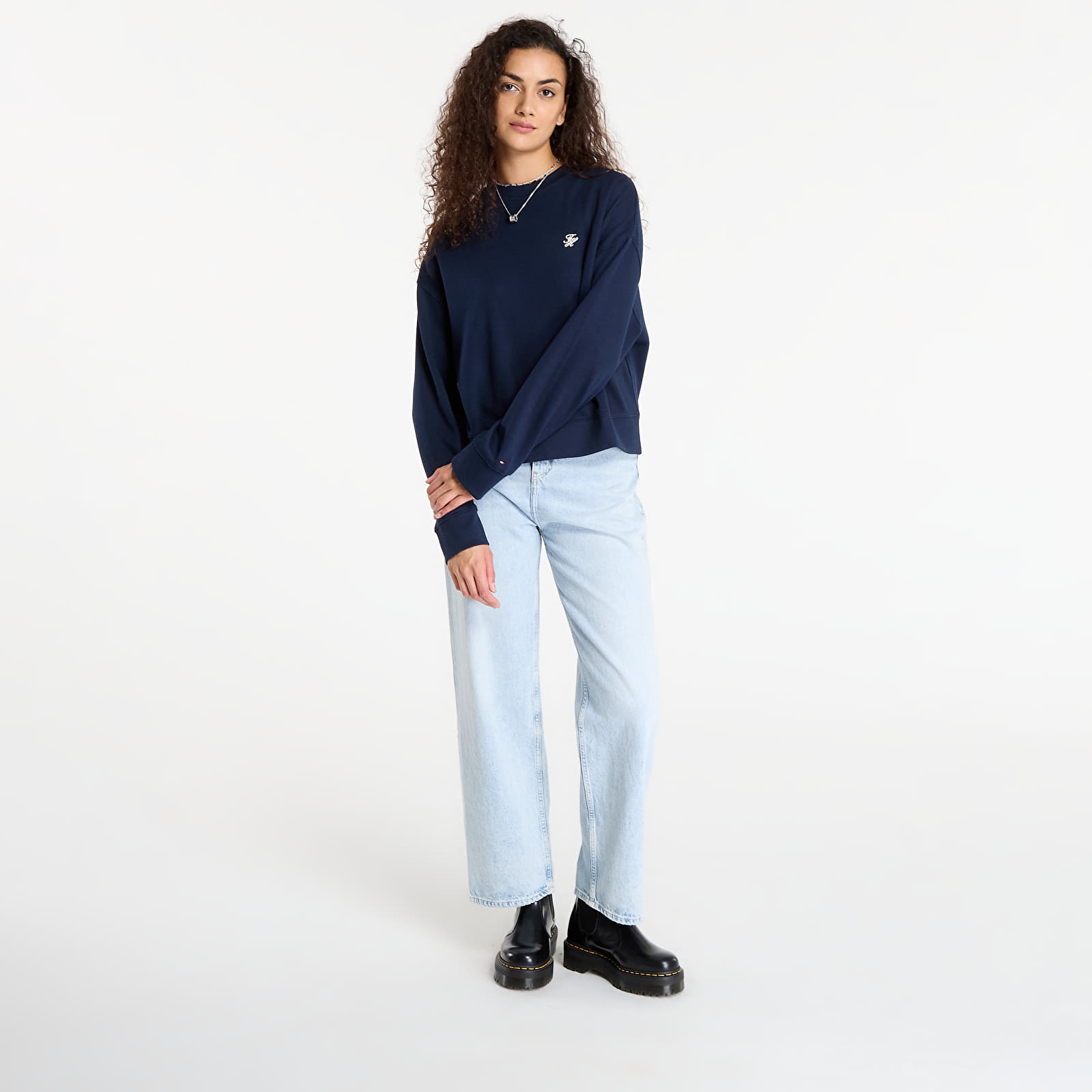Mikiny Tommy Hilfiger Script Pique Sweatshirt Blue