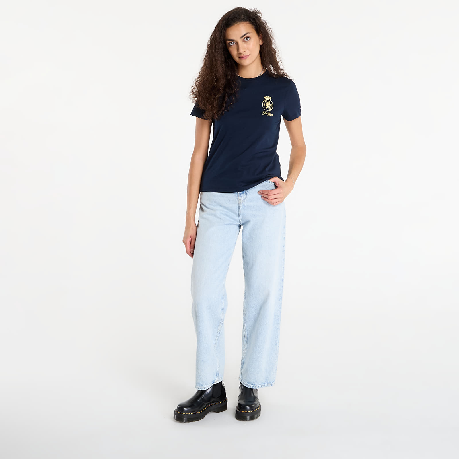 T-shirts de senhora Tommy Hilfiger TH Crest Embroidery Crew Neck T-Shirt Blue