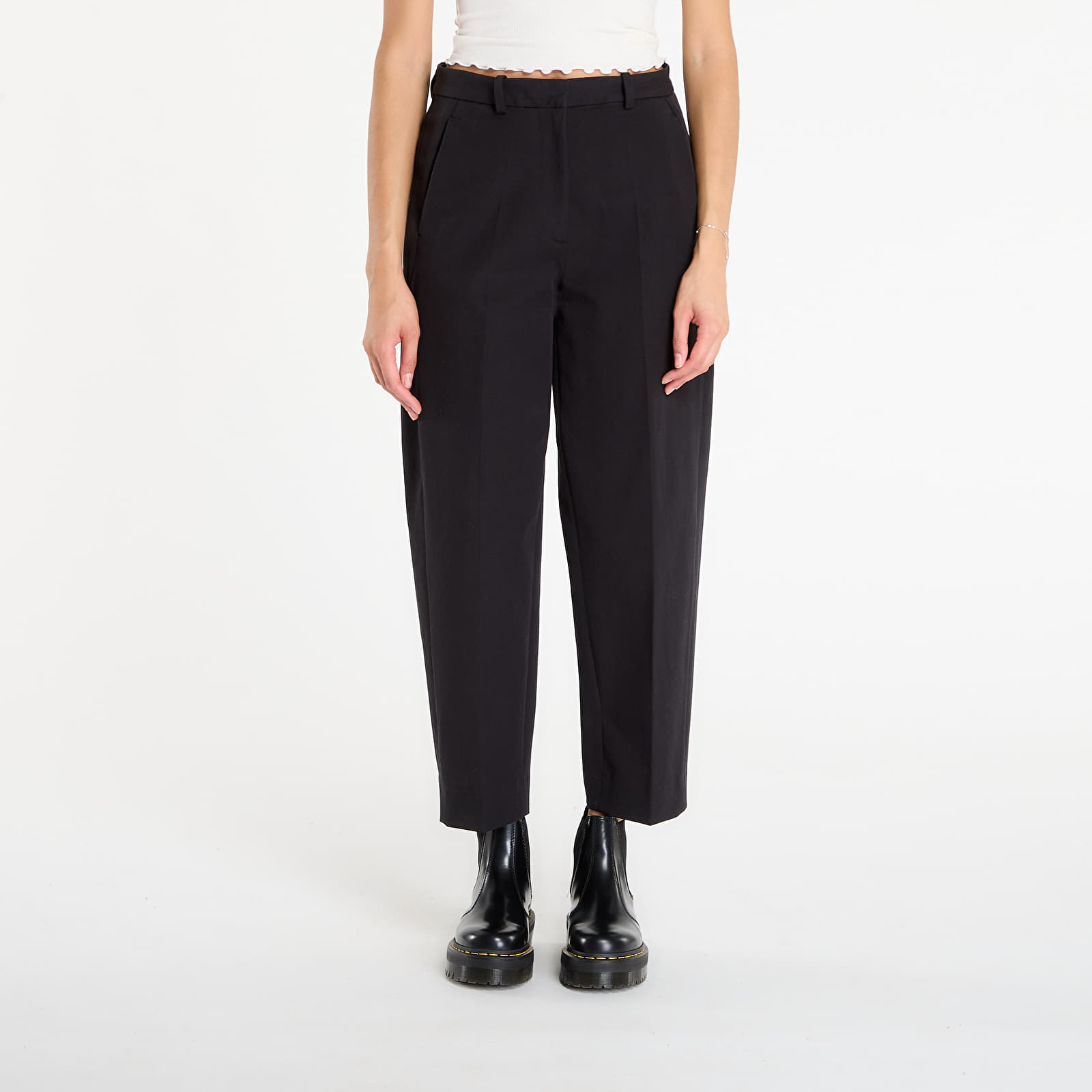 Calças de senhora Tommy Hilfiger Barrel Leg Gabardine Trousers Black