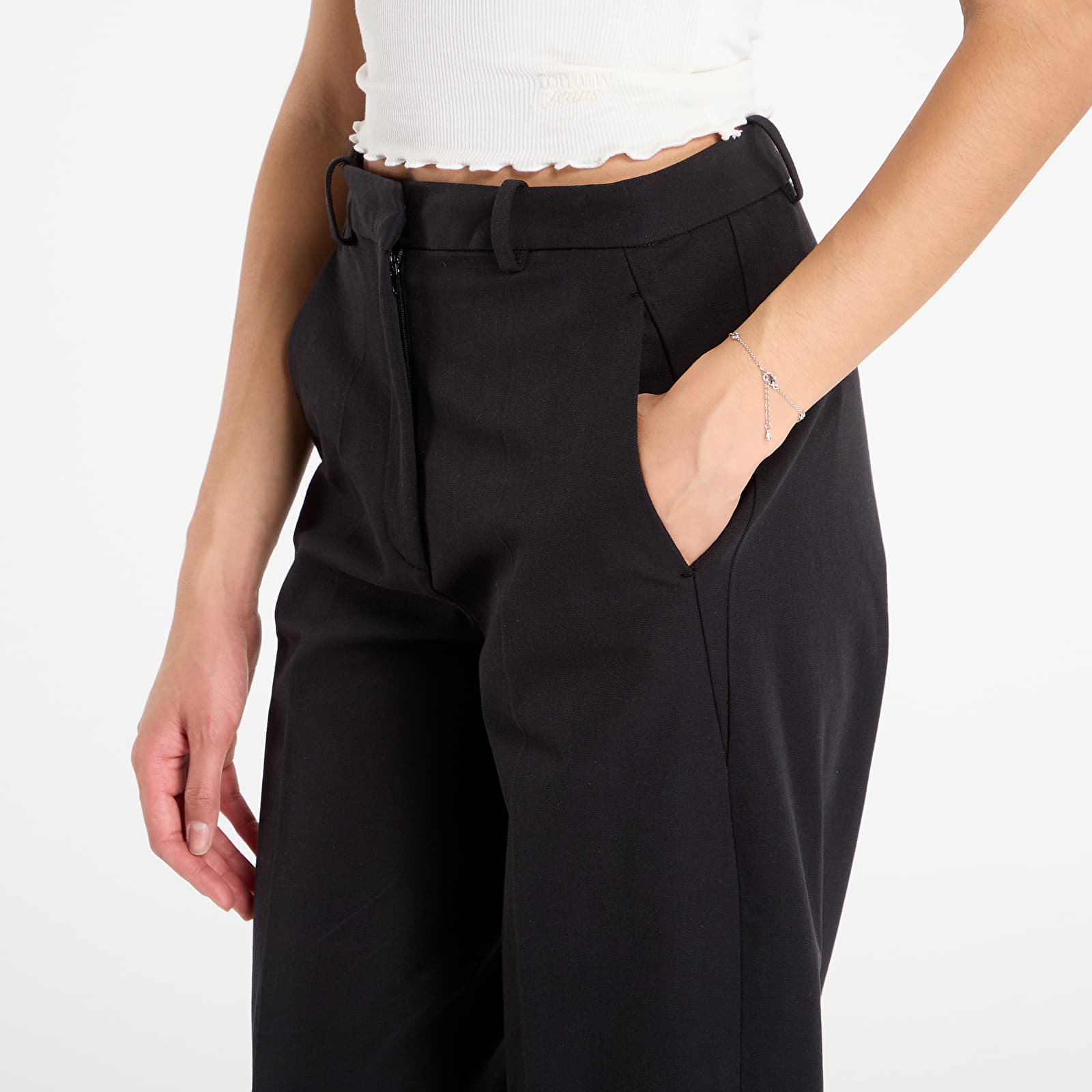 Calças de senhora Tommy Hilfiger Barrel Leg Gabardine Trousers Black