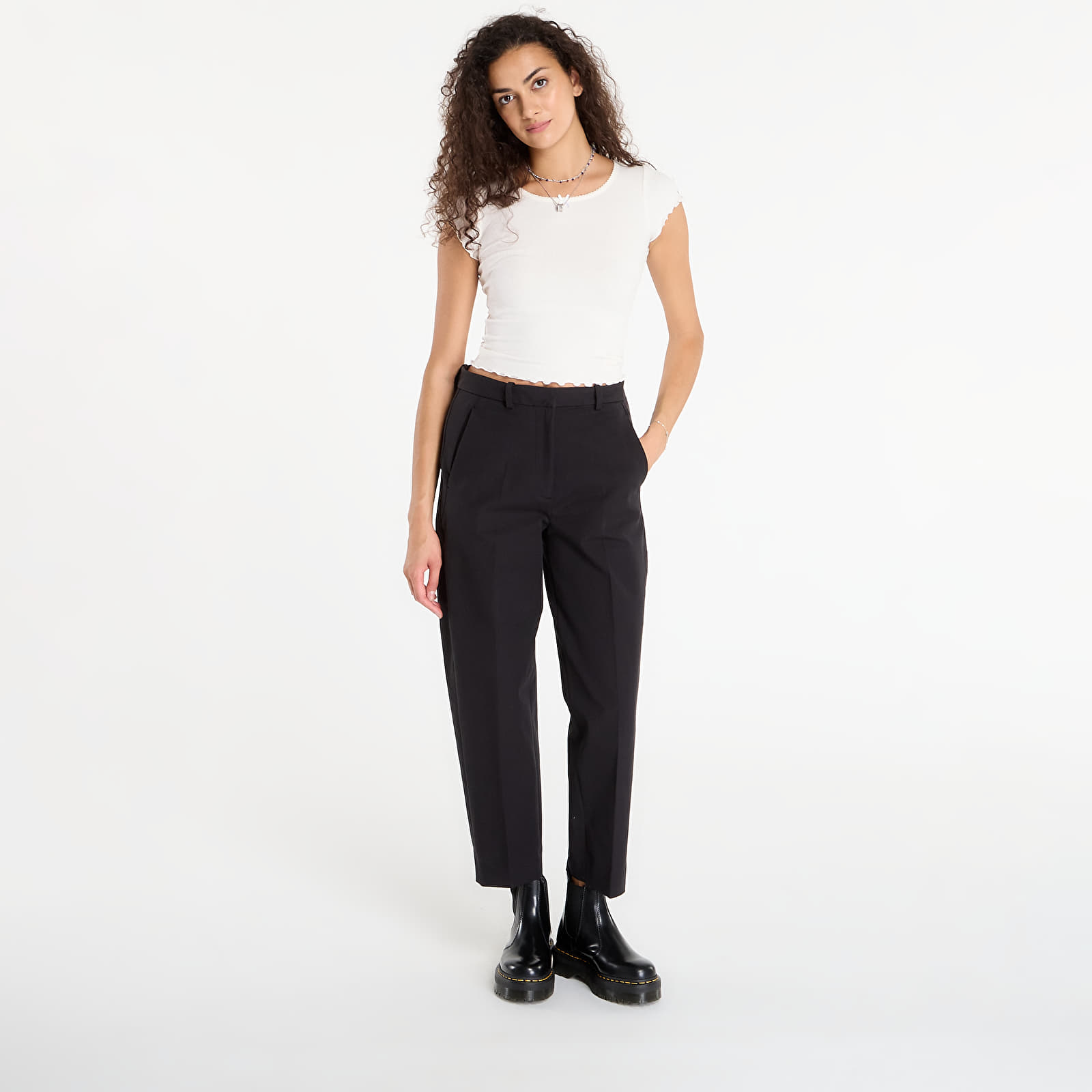 Calças de senhora Tommy Hilfiger Barrel Leg Gabardine Trousers Black