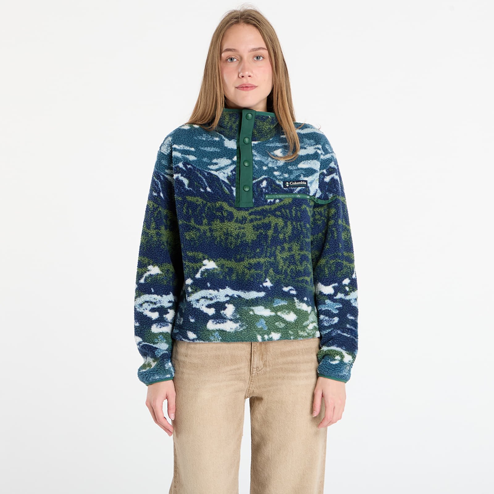 Mikinas ar kapuci un sporta krekli Columbia Helvetia™ II Printed Cropped Half Snap Everblue Sisters/ Rain Forest