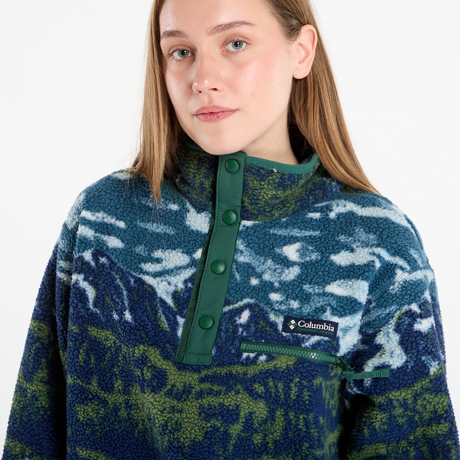 Mikinas ar kapuci un sporta krekli Columbia Helvetia™ II Printed Cropped Half Snap Everblue Sisters/ Rain Forest