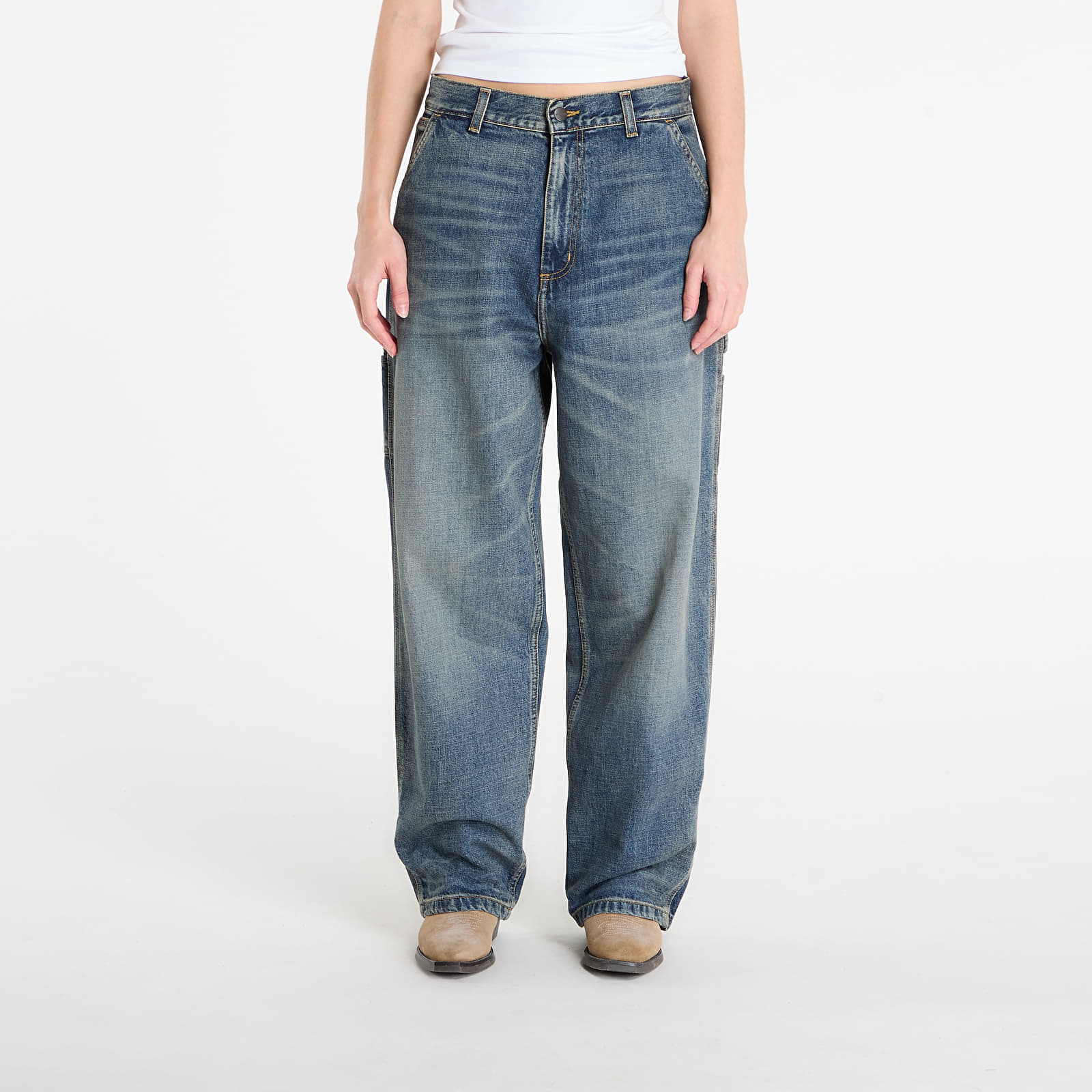 Blugi Carhartt WIP W Brandon Single Knee Pant Blue Worn Used Wash XS