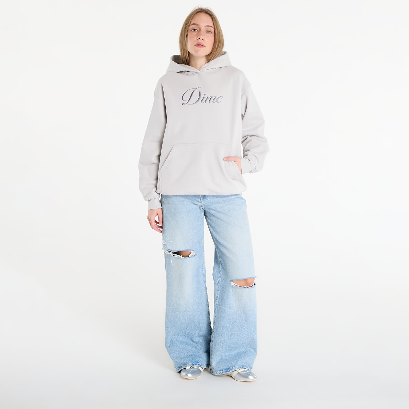 Mikinas ar kapuci un sporta krekli Dime Cursive Hoodie UNISEX Cement