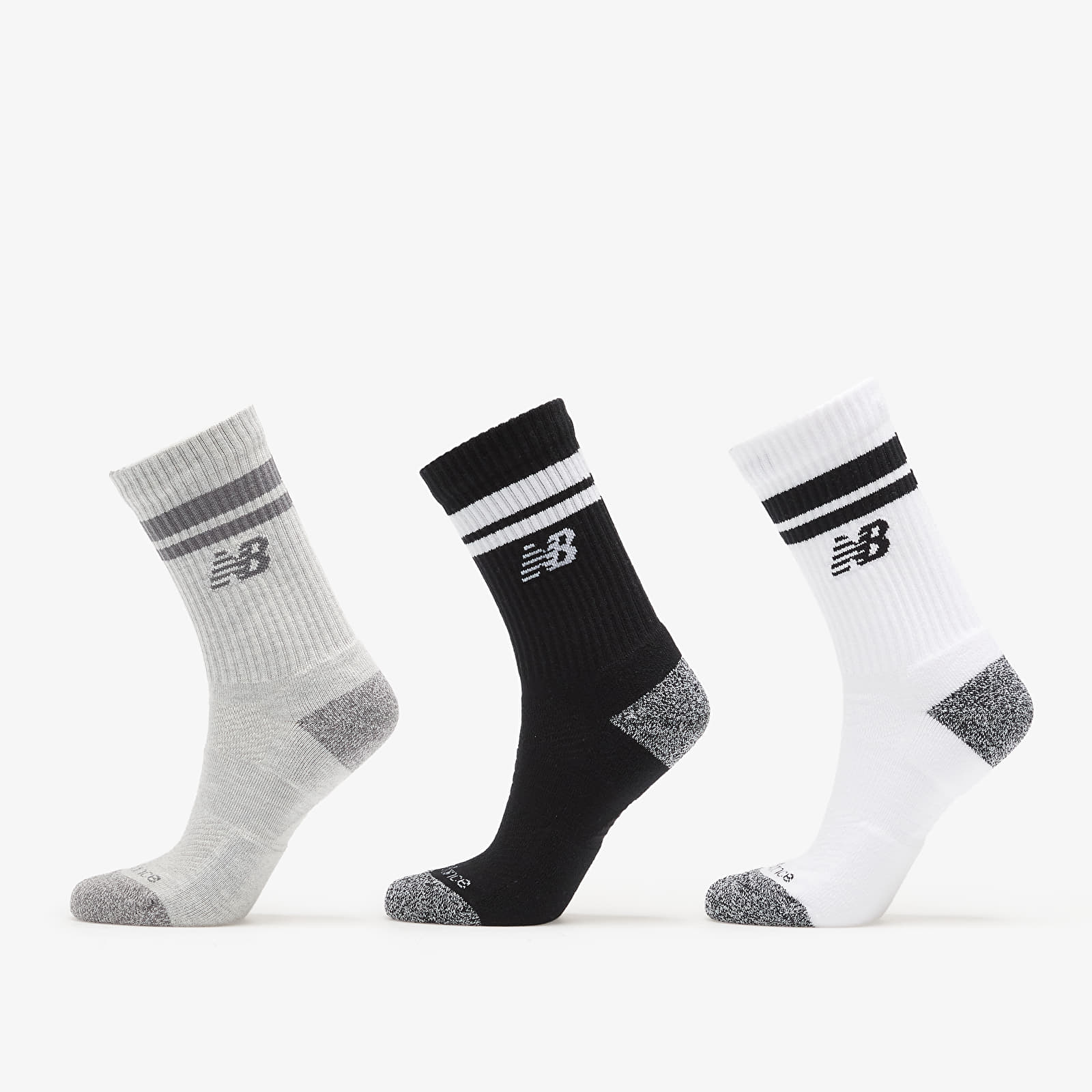 Socken - Männer New Balance Active Lifestyle Striped Crew Socks 3-Pack White/ Black/ Grey