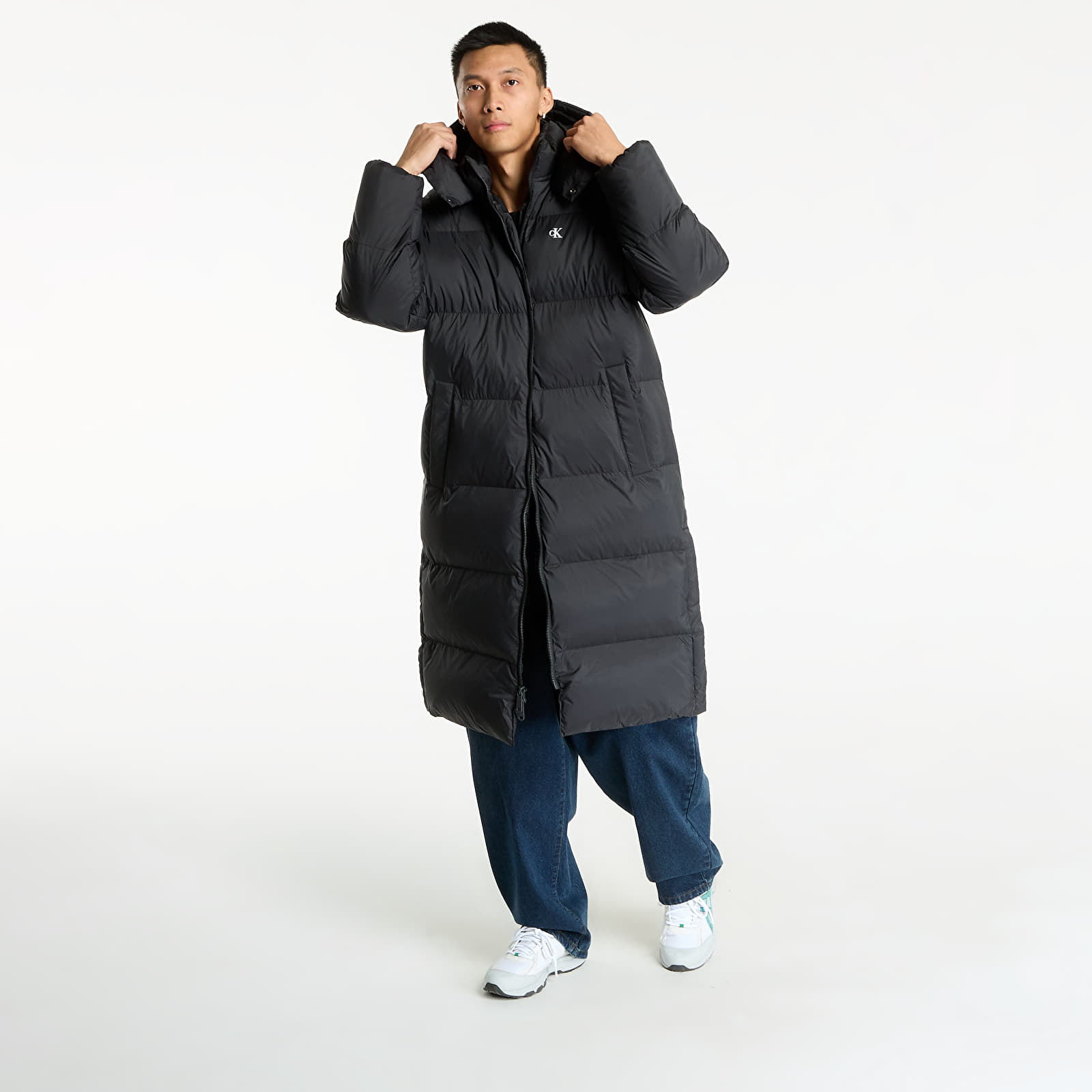 Plašči Calvin Klein Jeans Ls Long Length Hooded Coat Black