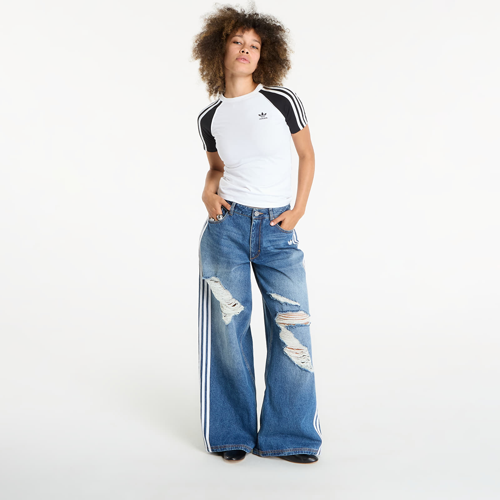 Hosen adidas Originals Loose Denim Destressed Pants Medium Blue Denim