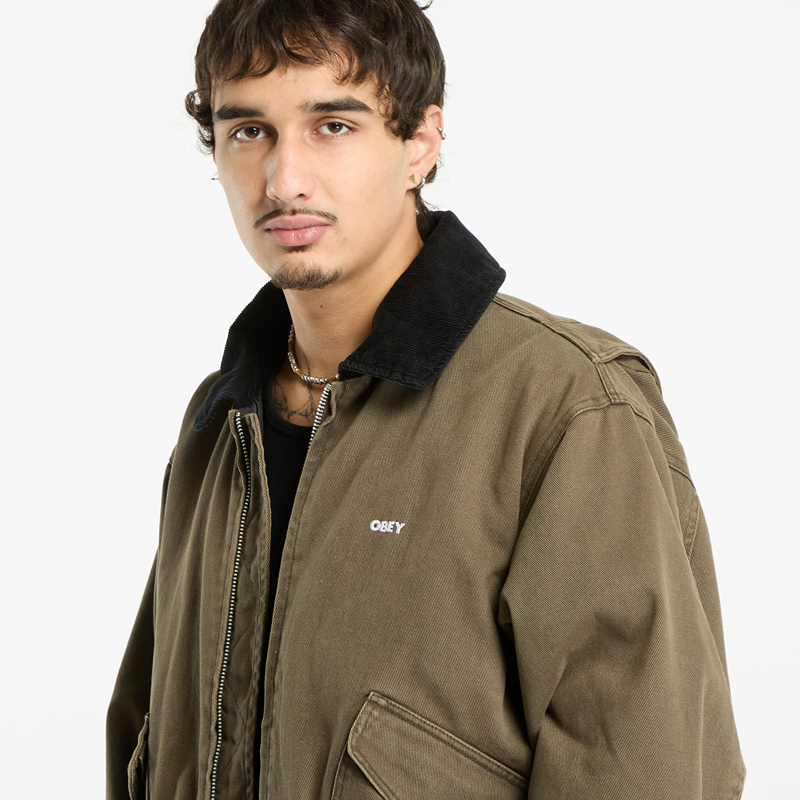 Pánske bundy OBEY Fade Wash Cwu Jacket Wren Faded Wash