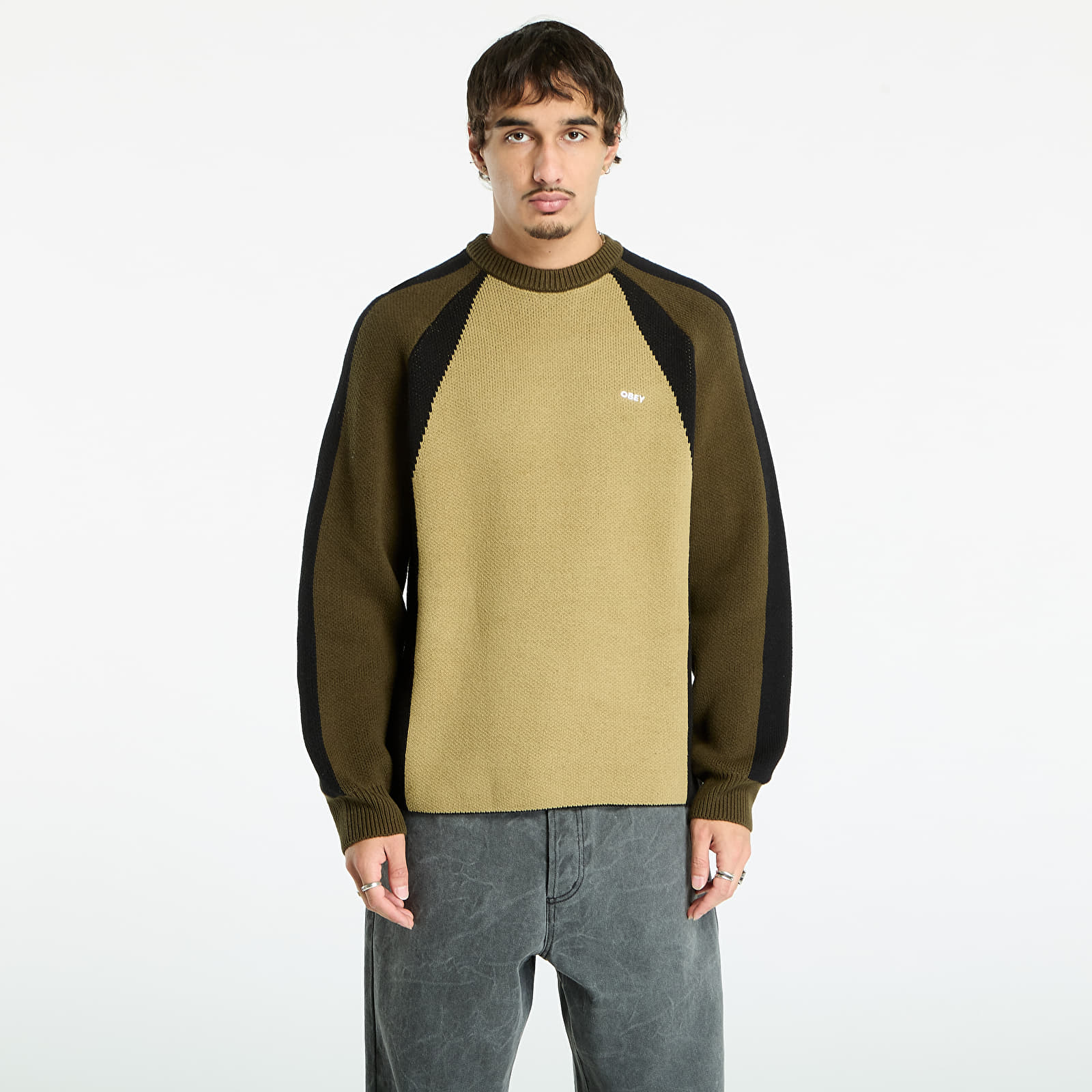 Pánske mikiny OBEY Raglan Crew Neck Sweater Mermaid Green Multi