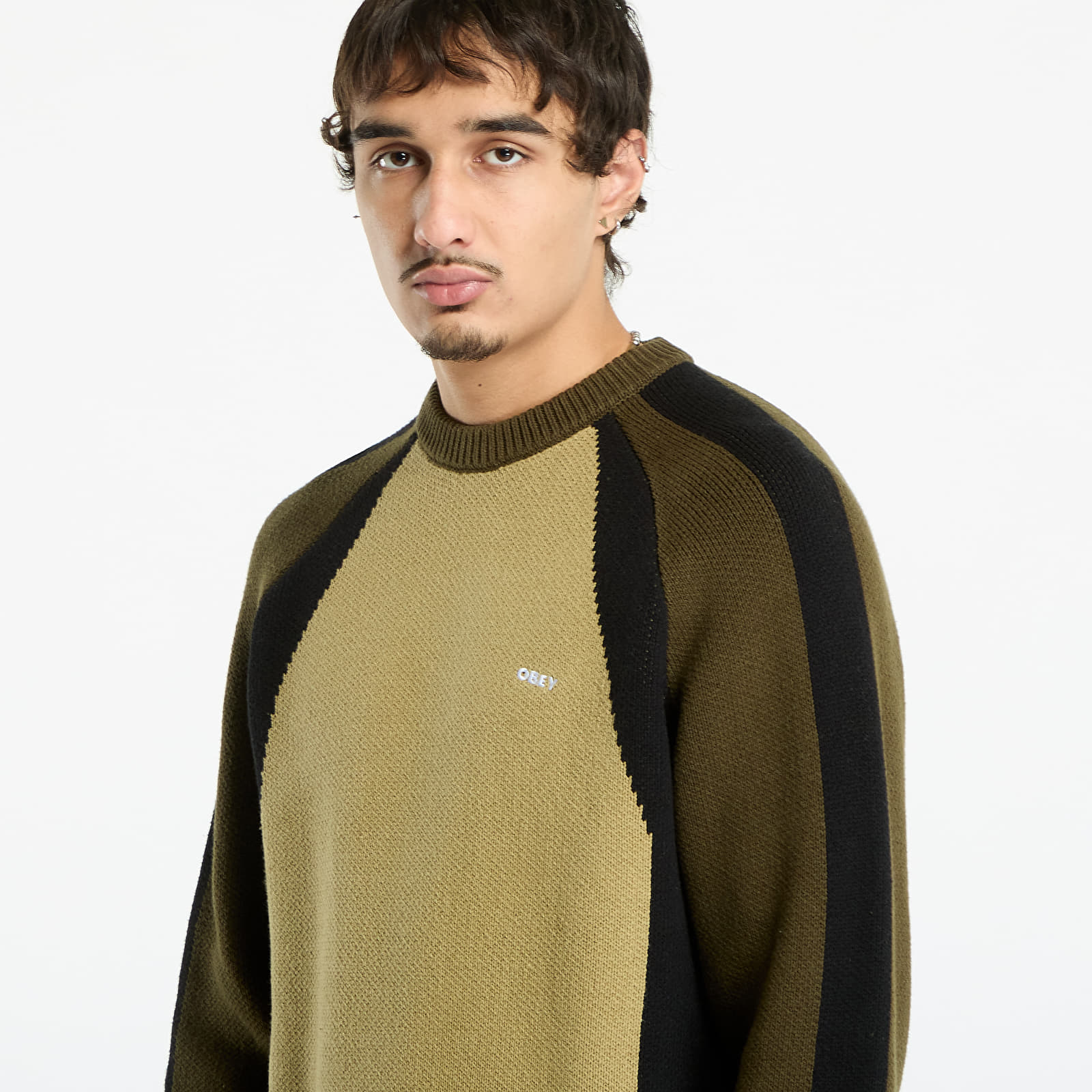Pánske mikiny OBEY Raglan Crew Neck Sweater Mermaid Green Multi