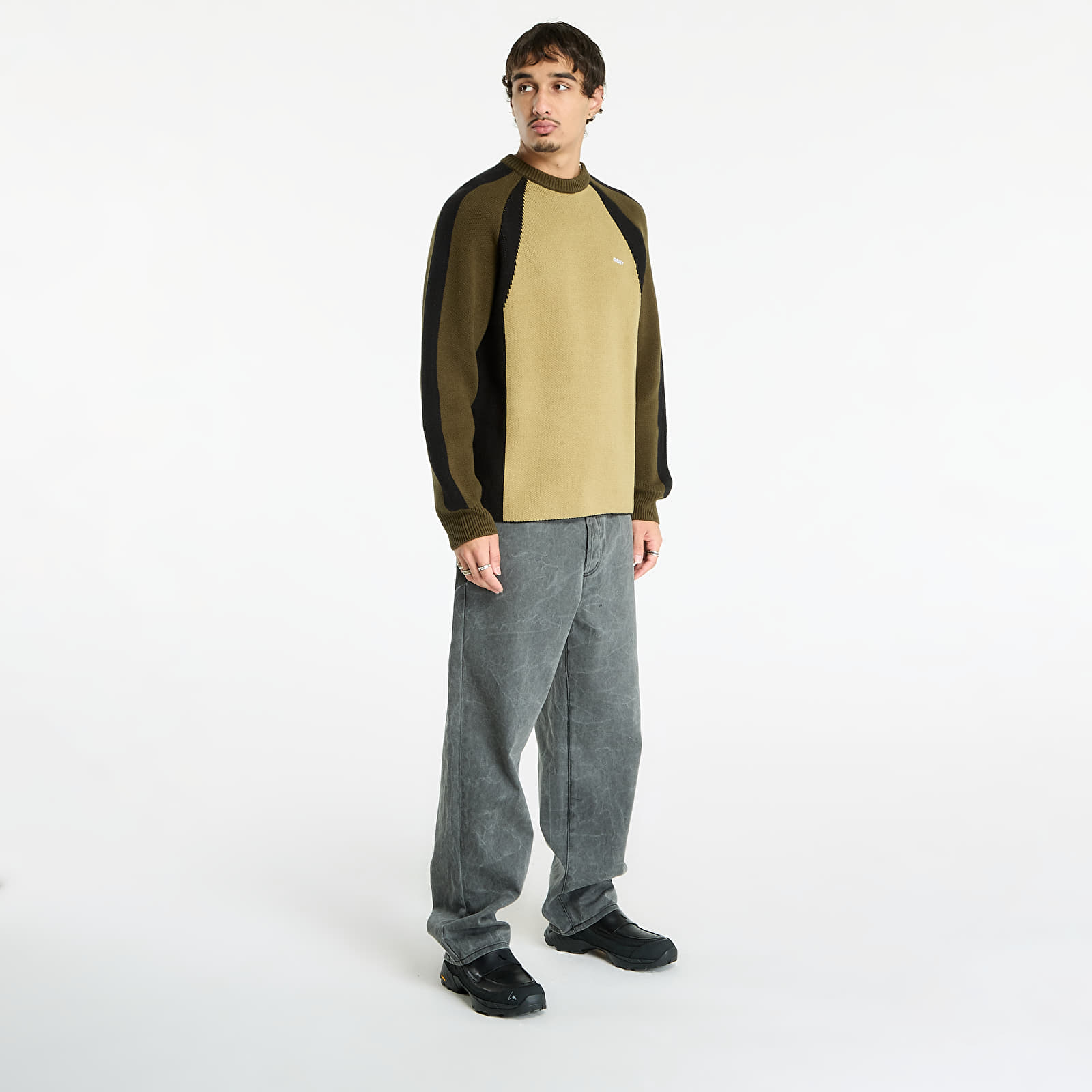 Pánske mikiny OBEY Raglan Crew Neck Sweater Mermaid Green Multi