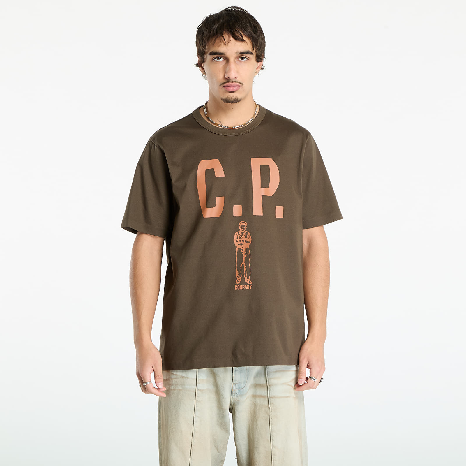 Tricou C.P. Company Mercerized 30/2 Jersey Twisted Short Sleeve Logo T-Shirt Ivy Green M