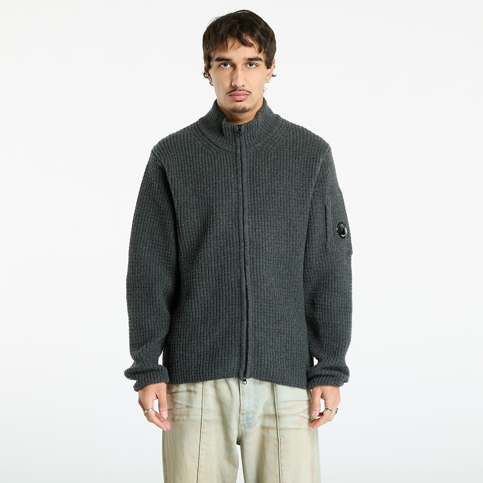 Pulover C.P. Company Lambswool Grs Full Zip Sweater Dark Shadow Grey L