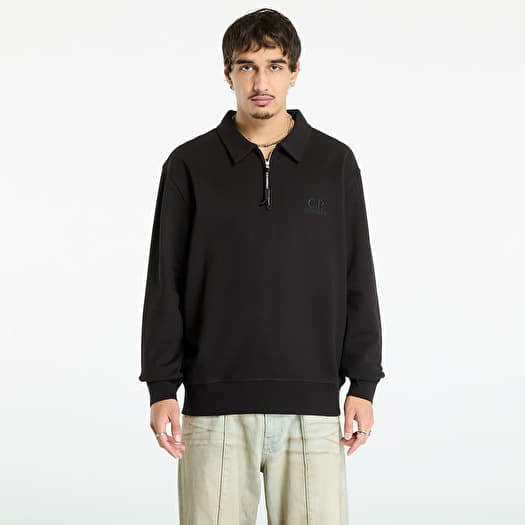 C.P. Company Diagonal Raised Fleece Half Zip Sweatshirt Black