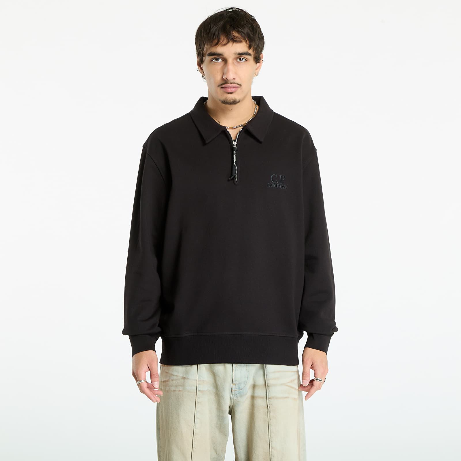 Hupparit ja collegepaidat C.P. Company Diagonal Raised Fleece Half Zip Sweatshirt Black