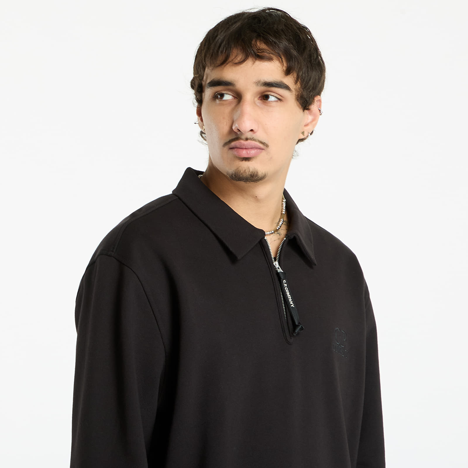 Hupparit ja collegepaidat C.P. Company Diagonal Raised Fleece Half Zip Sweatshirt Black