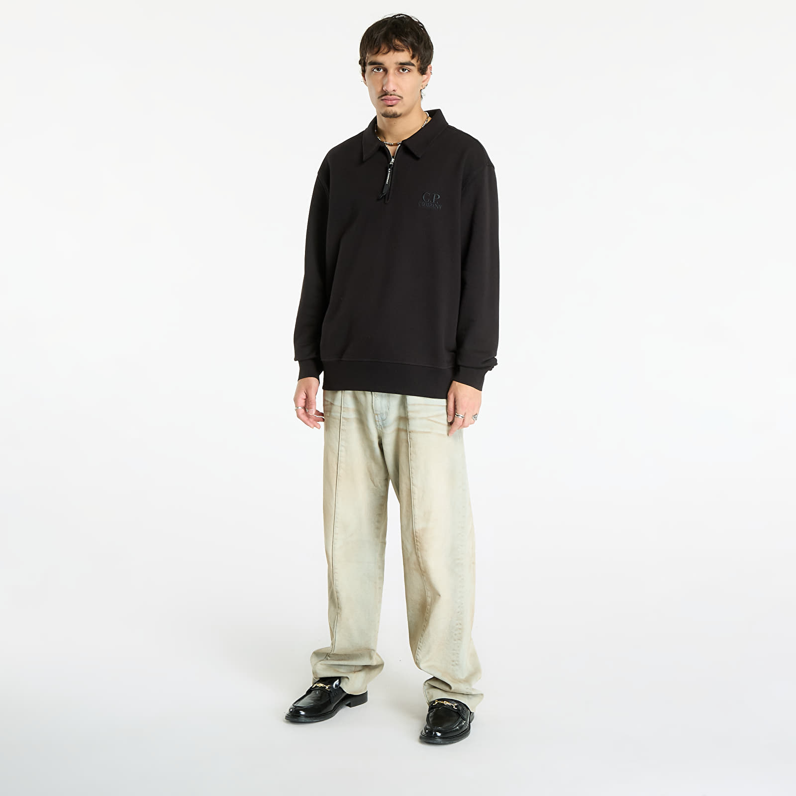 Hupparit ja collegepaidat C.P. Company Diagonal Raised Fleece Half Zip Sweatshirt Black