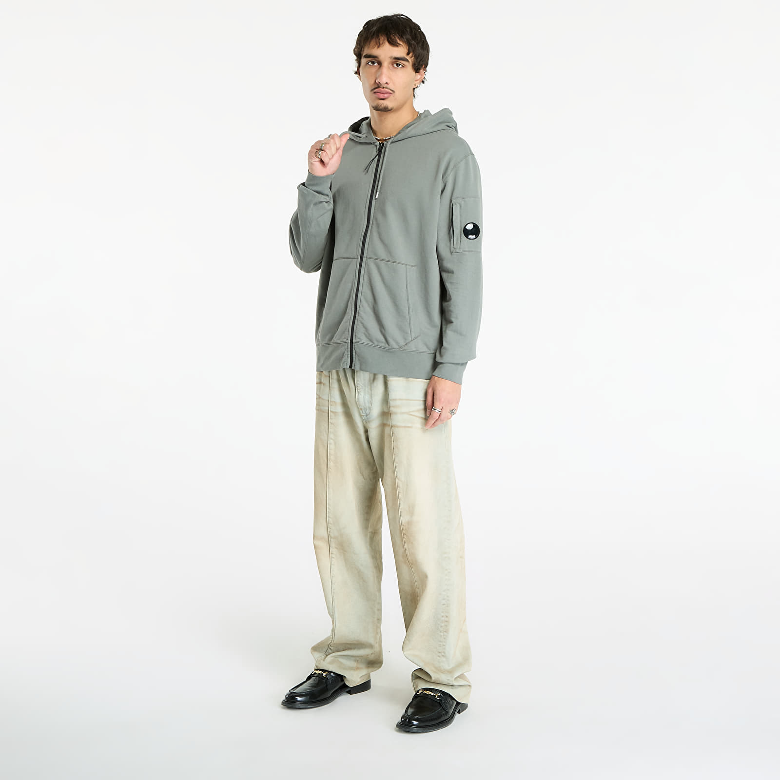 Hupparit ja collegepaidat C.P. Company Light Fleece Hooded Full Zip Sweatshirt Gunmetal Grey
