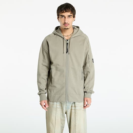 C.P. Company Diagonal Raised Fleece Hooded Full Zip Sweatshirt Fungi Grey
