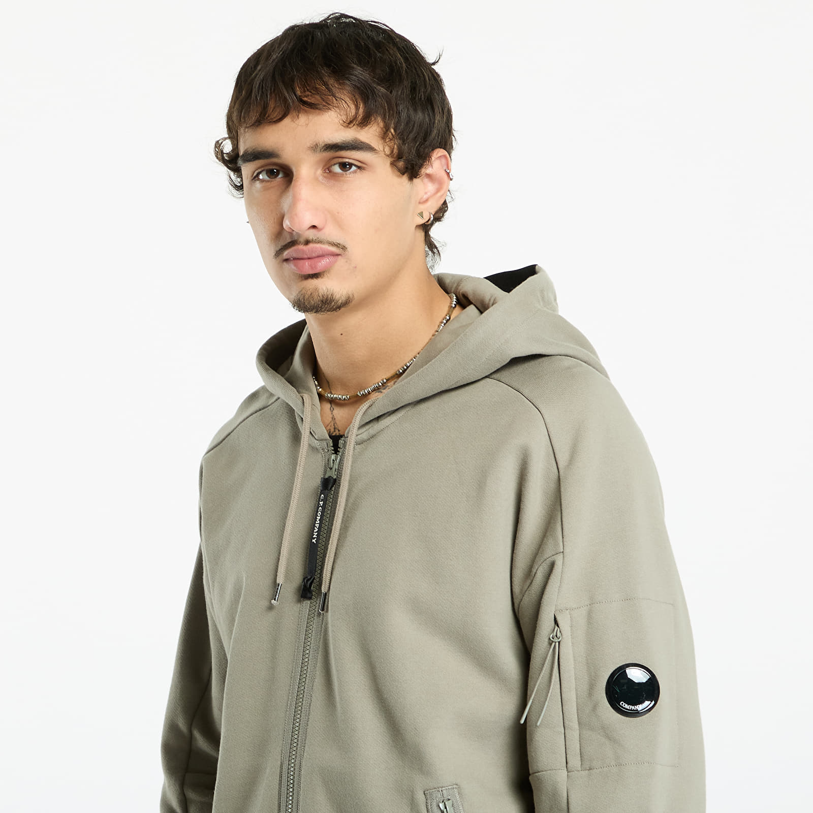 Hupparit ja collegepaidat C.P. Company Diagonal Raised Fleece Hooded Full Zip Sweatshirt Fungi Grey