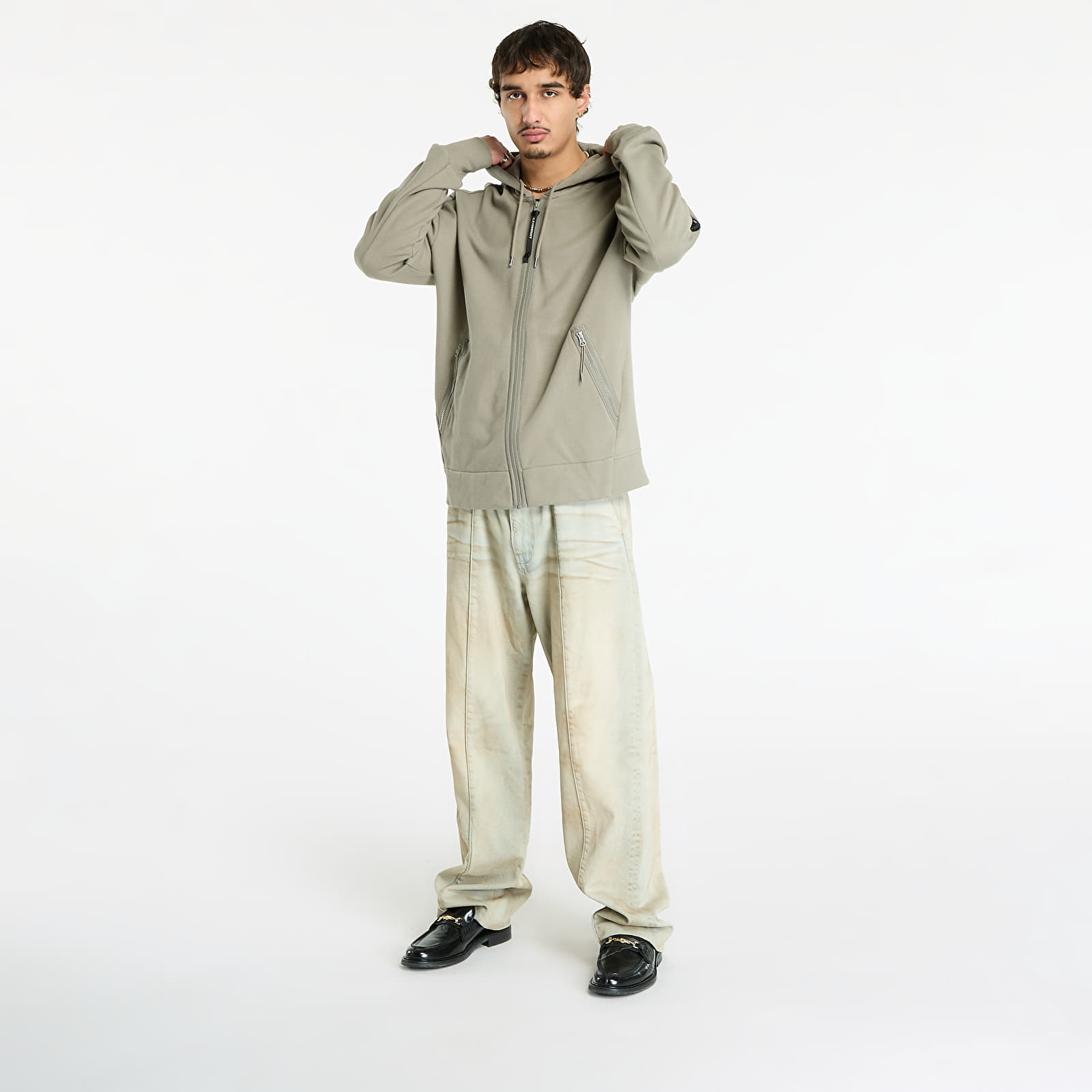 Hupparit ja collegepaidat C.P. Company Diagonal Raised Fleece Hooded Full Zip Sweatshirt Fungi Grey