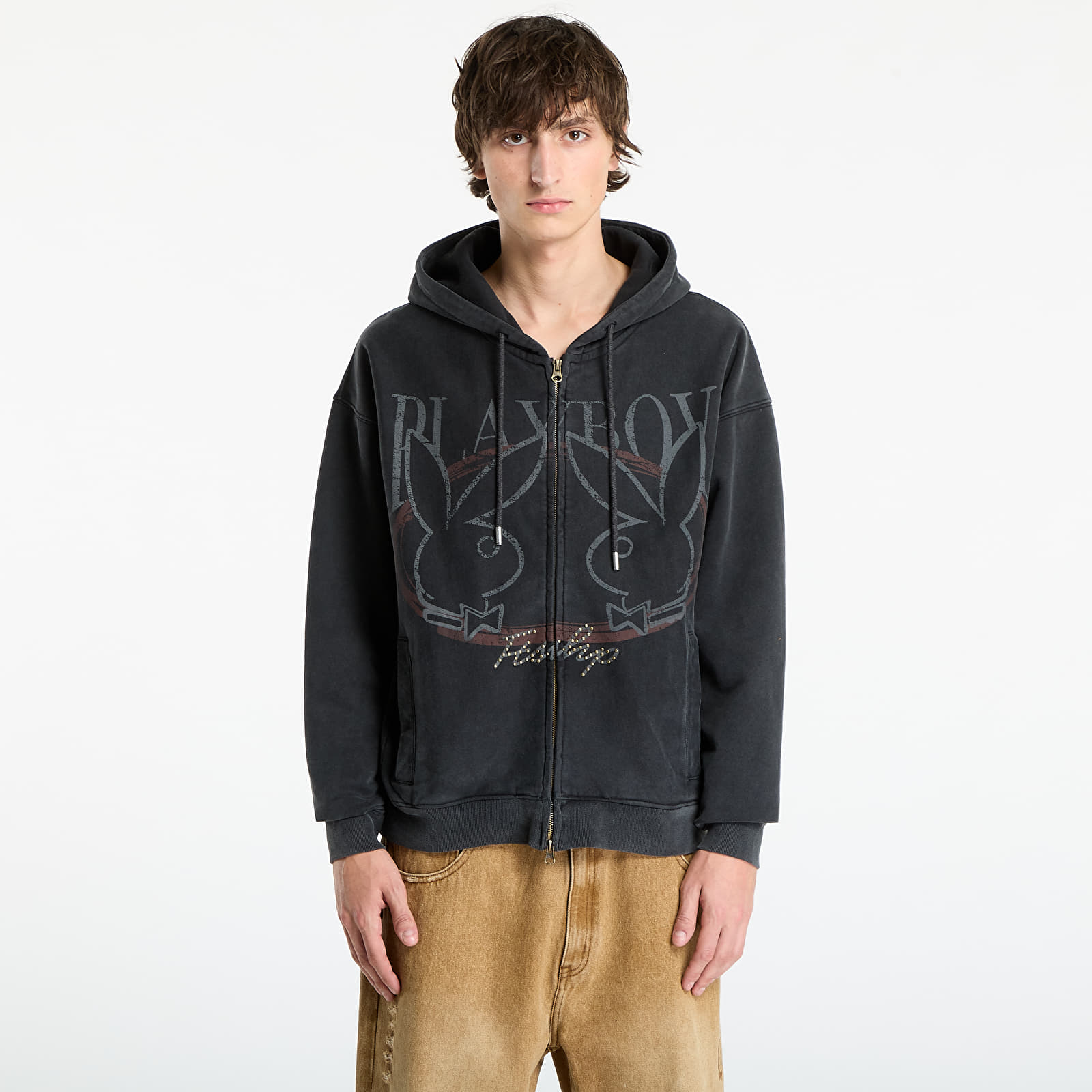Hupparit ja collegepaidat Playboy x FTSHP Zip-Up Hoodie UNISEX Black