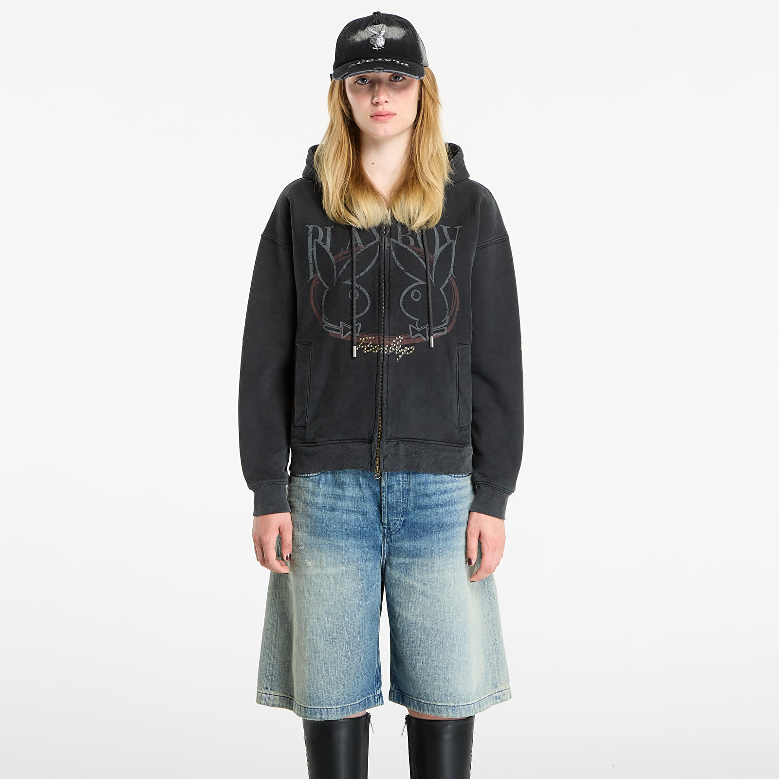 Hupparit ja collegepaidat Playboy x FTSHP Zip-Up Hoodie UNISEX Black