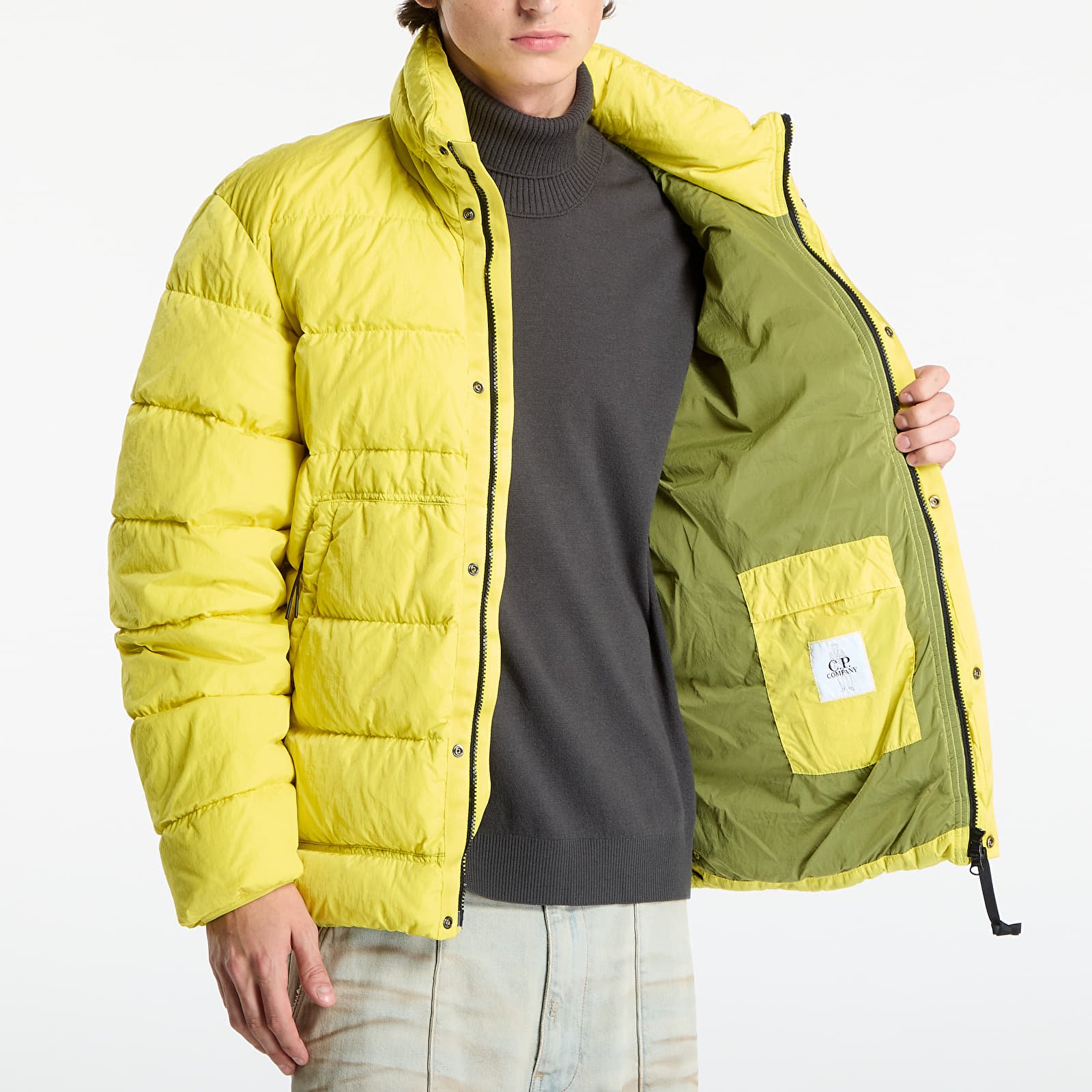 Miesten takit C.P. Company Chrome-R Down Jacket Green Sheen Yellow