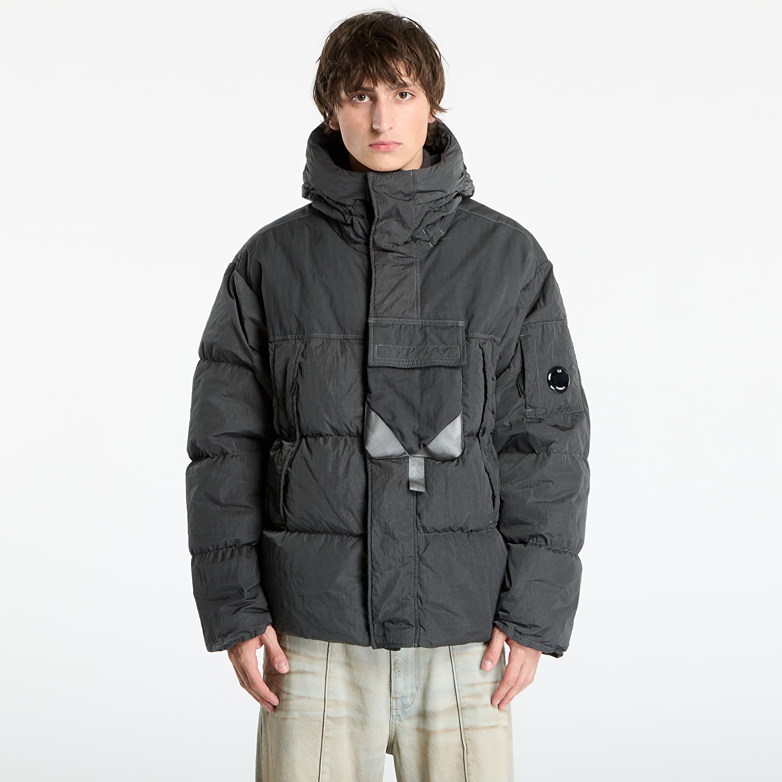 Miesten takit C.P. Company Eco-Chrome R Mixed Hooded Down Jacket Dark Shadow Grey