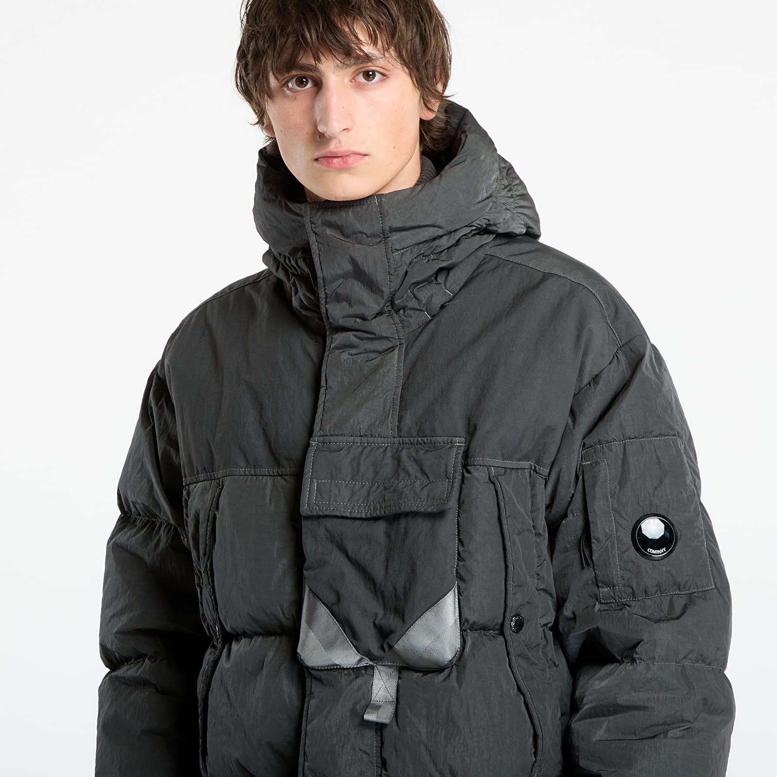 Miesten takit C.P. Company Eco-Chrome R Mixed Hooded Down Jacket Dark Shadow Grey