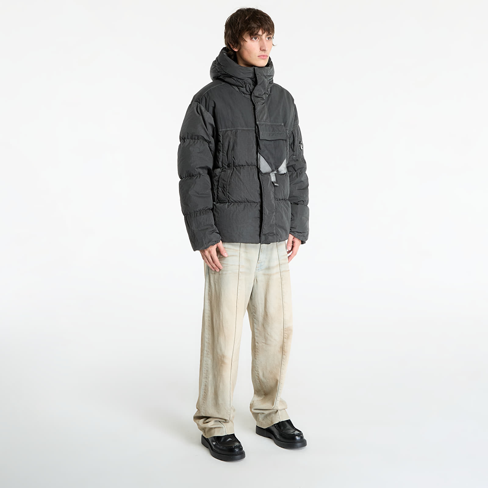 Miesten takit C.P. Company Eco-Chrome R Mixed Hooded Down Jacket Dark Shadow Grey