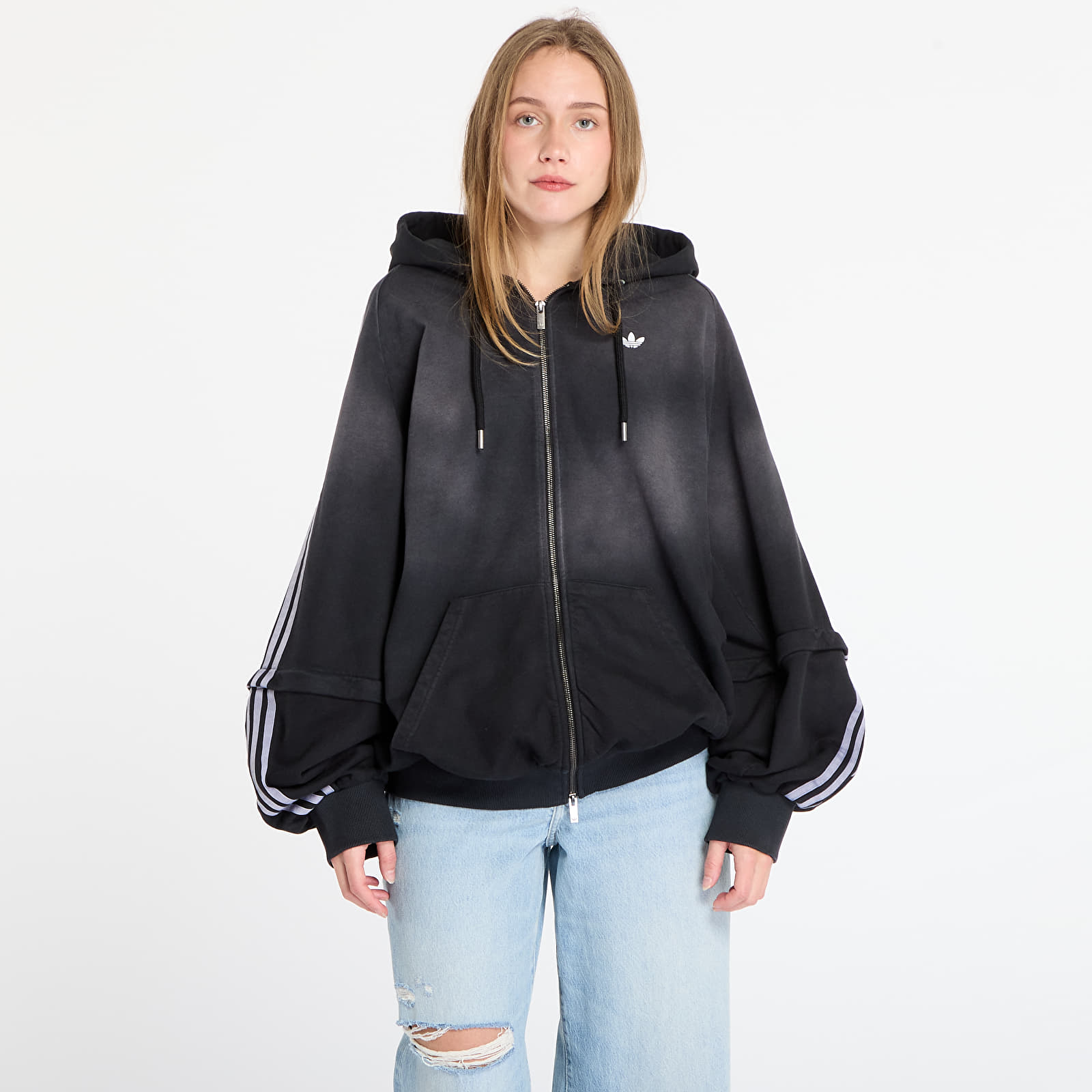 Naisten hupparit adidas Adilenium Season 4 Teamgeist Washed Oversized Full-Zip Hoodie Black/ Grey Six