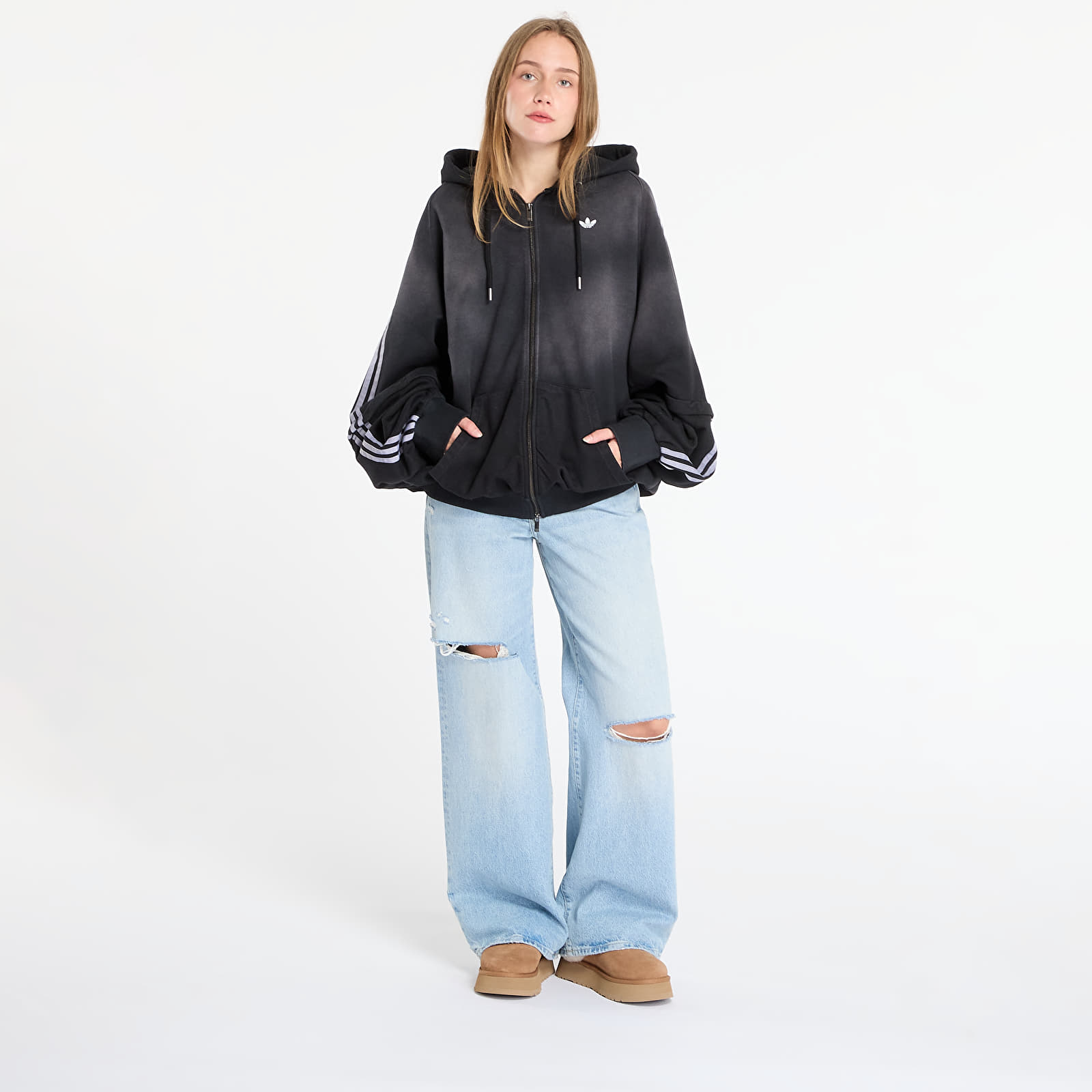 Naisten hupparit adidas Adilenium Season 4 Teamgeist Washed Oversized Full-Zip Hoodie Black/ Grey Six
