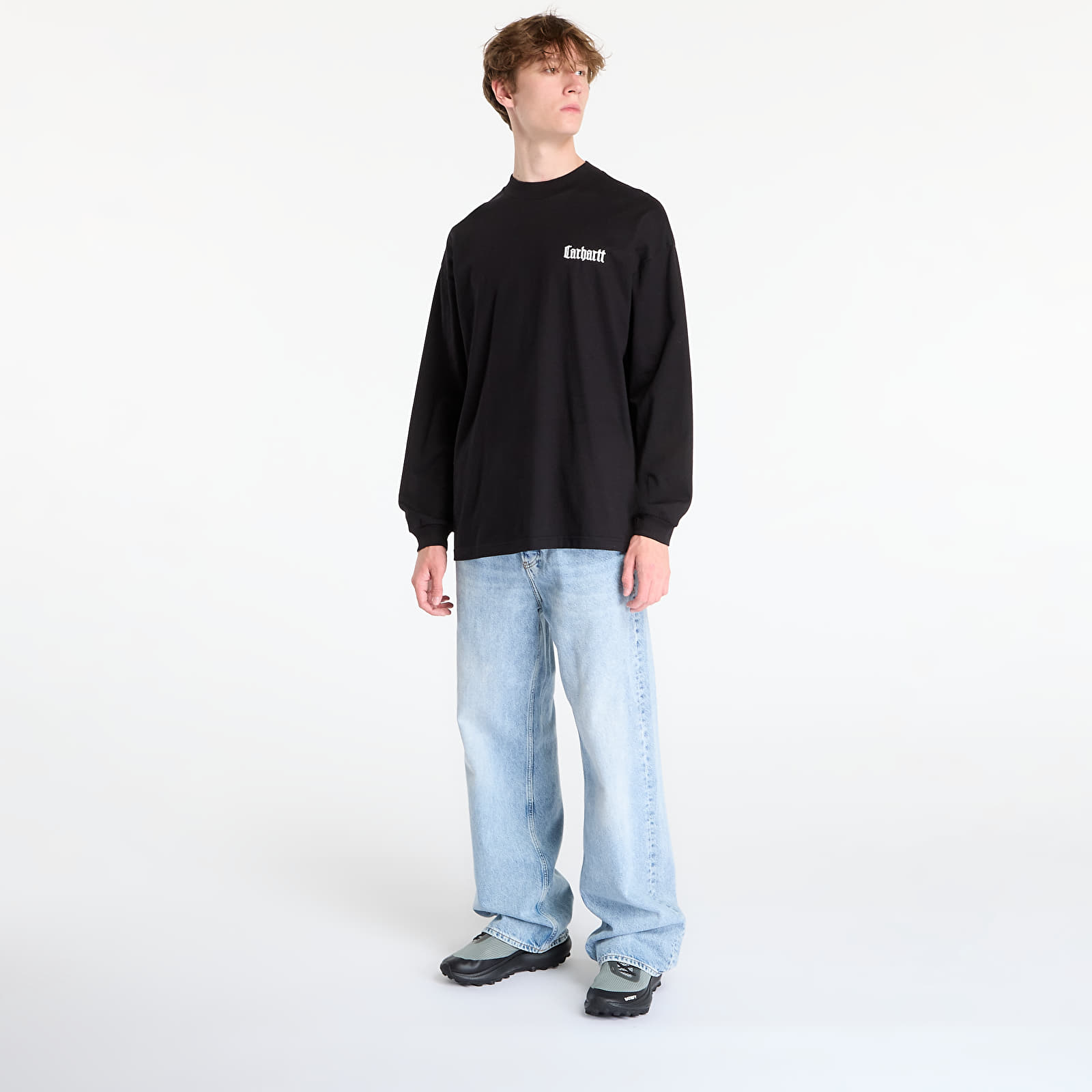 T-paidat Carhartt WIP L/S Schooling Mockneck T-Shirt UNISEX Black/ Wax
