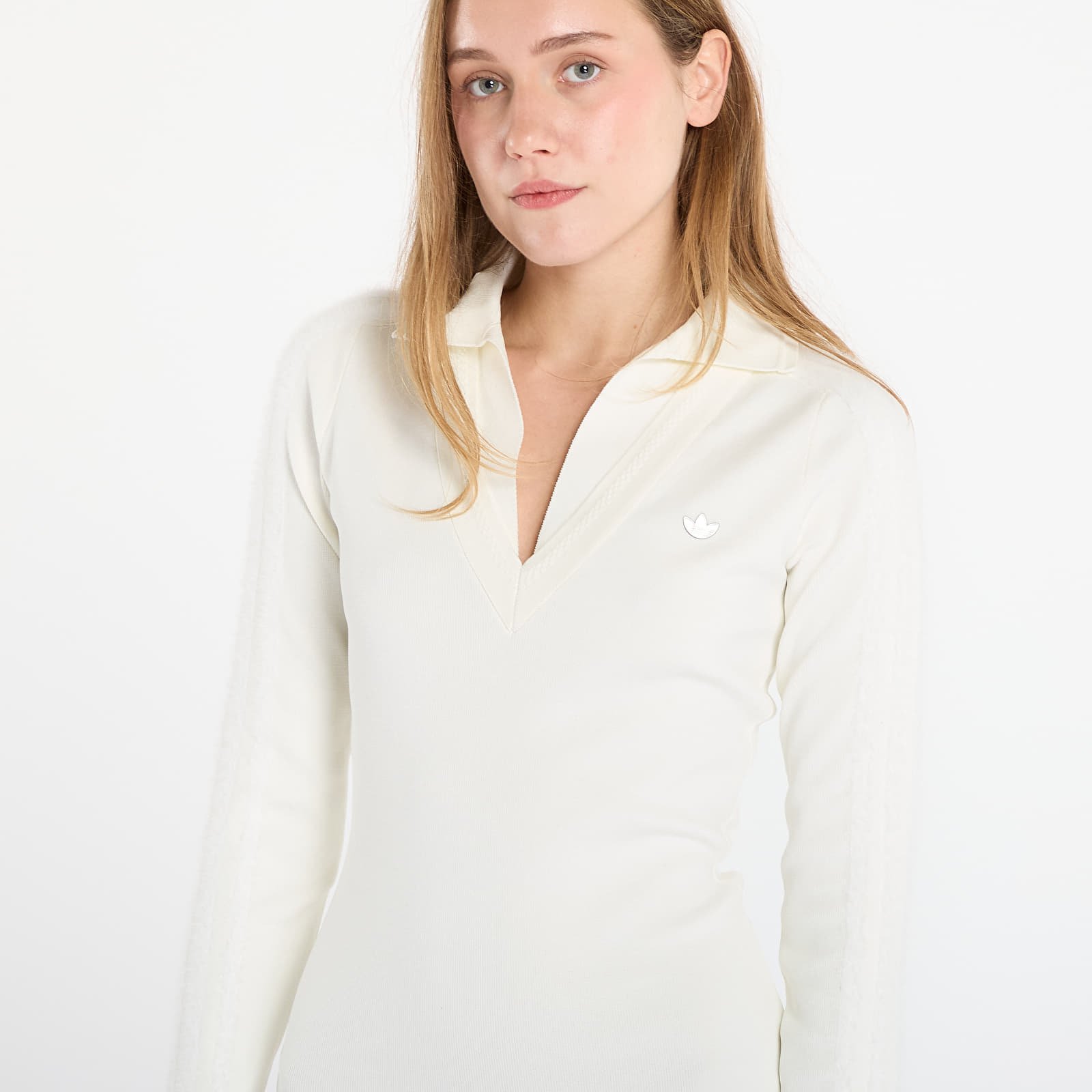 Ženske obleke adidas Long Sleeve Collared Dress Off White