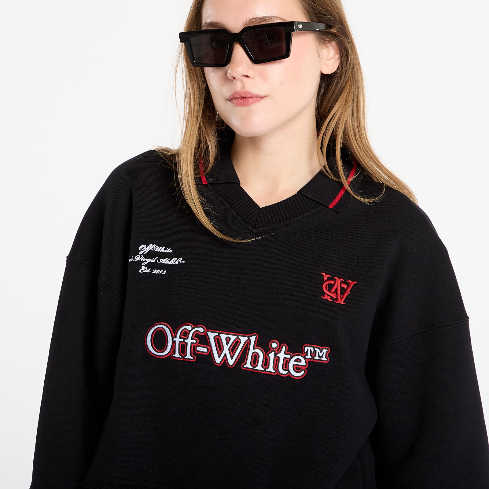 Hupparit ja collegepaidat Off-White Sporty Crop Polo Sweatshirt Black/ Red Dahlia