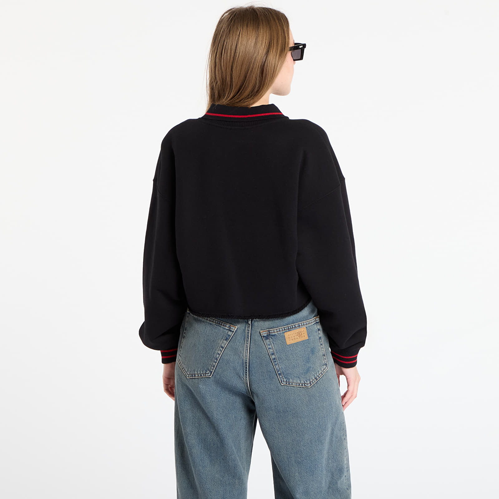 Hupparit ja collegepaidat Off-White Sporty Crop Polo Sweatshirt Black/ Red Dahlia
